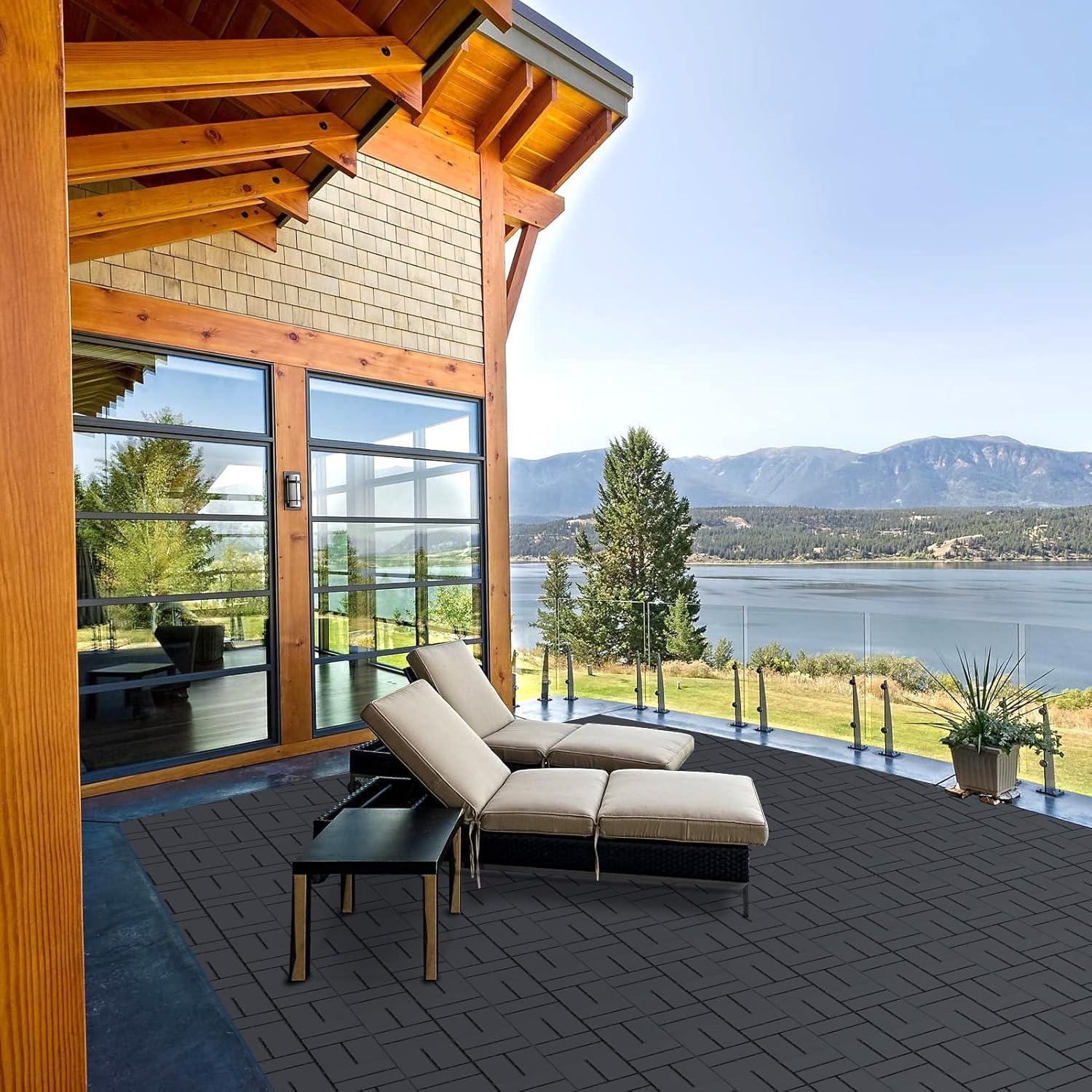 Dark Gray 12"x12" Interlocking Waterproof Deck Tiles, 9 Pack