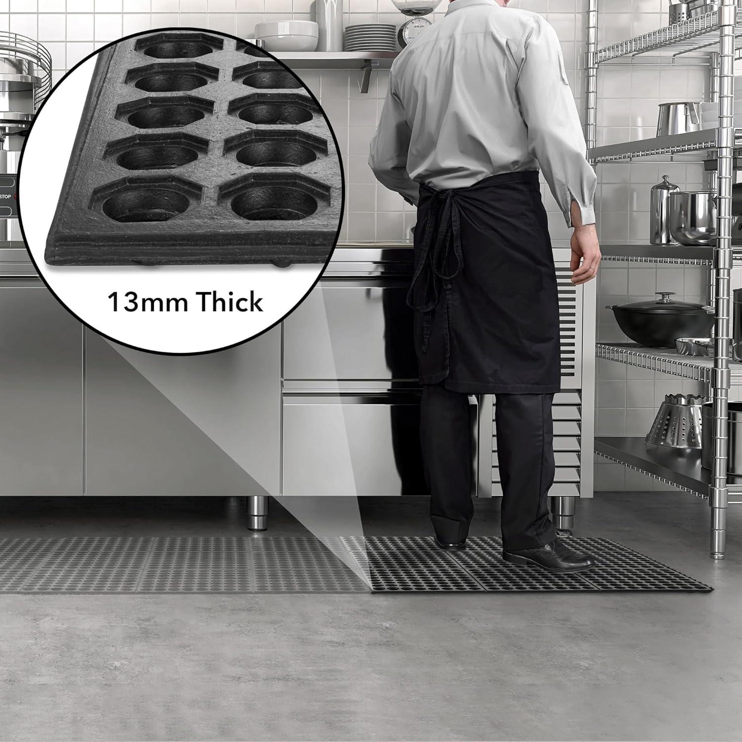 GRIDMANN Commercial Restaurant Floor Mat, 36" x 36" Interlocking Mat, Non-Slip and Grease Resistant Anti-Fatigue Rubber Kitchen Drainage Mat, Black