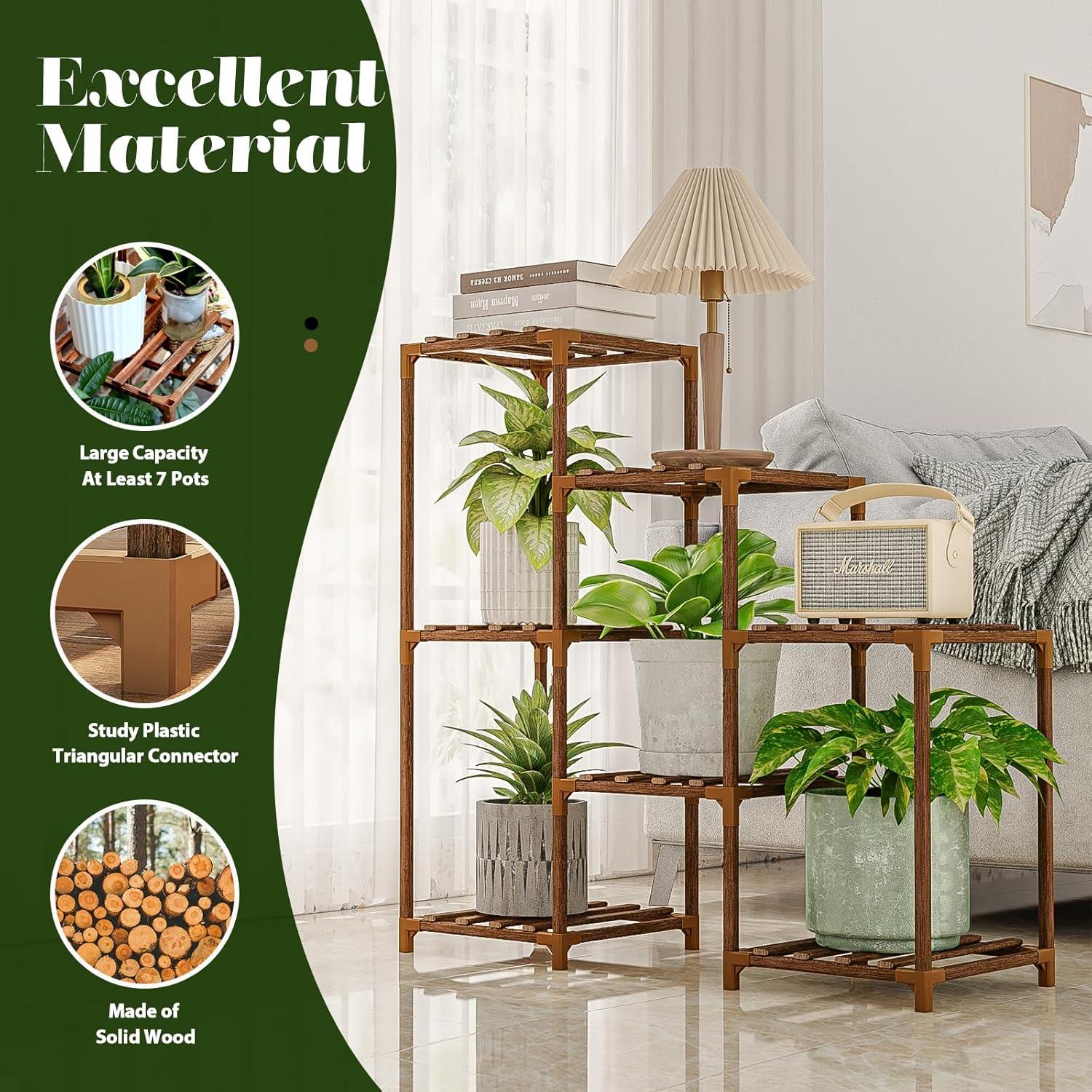 Eucalyptus Wood Corner Plant Stand for Indoor and Outdoor Use