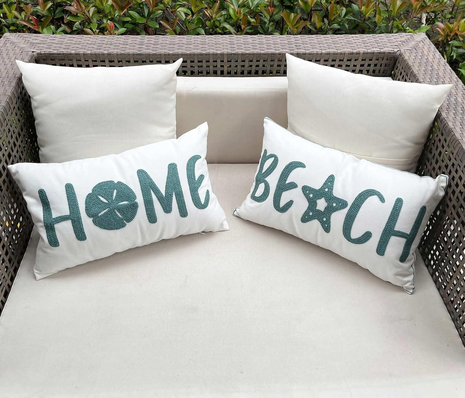 Embroidered Beach Throw Pillow Covers,Beach Decorative Canvas Pillow Cover for Nautical Style Deco 12 X 20 Inches (Beach 1220)