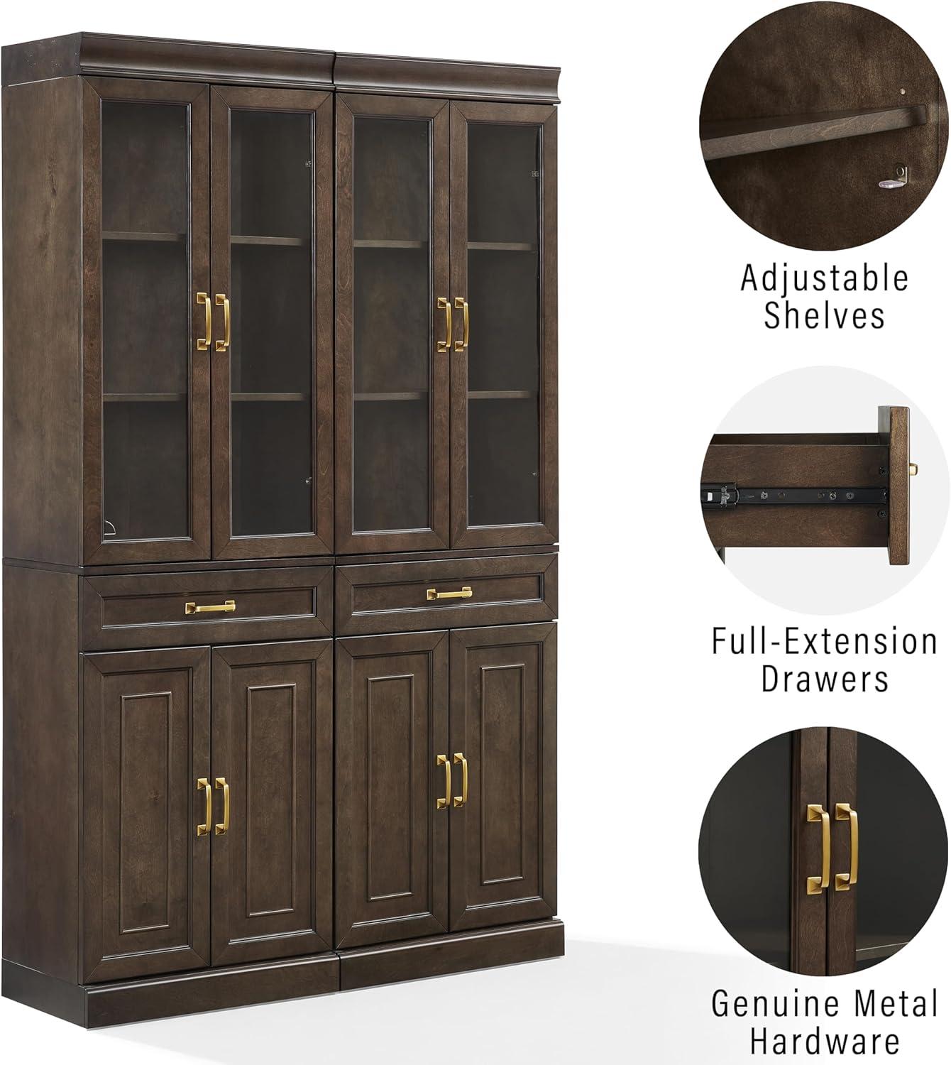 Crosley 78" Stanton 2pc Glass Door Kitchen Storage Pantry Cabinet Set Coffee: Traditional Style, MDF Wood Veneer, 10 Shelves