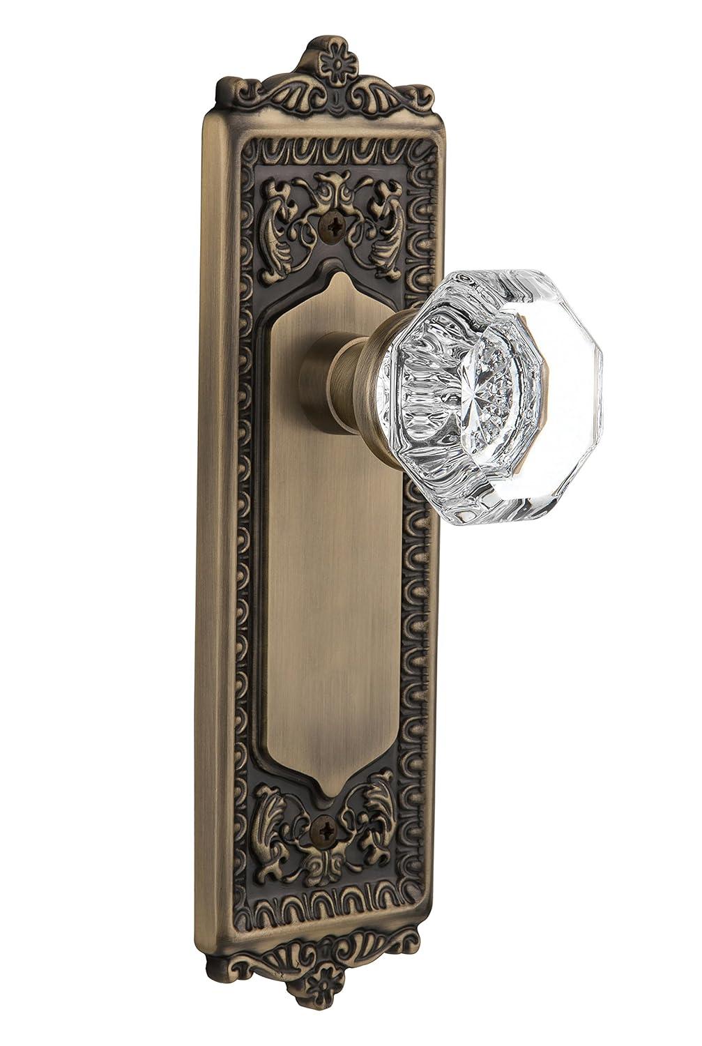 Antique Brass Egg and Dart Plate with Crystal Knob Privacy Set