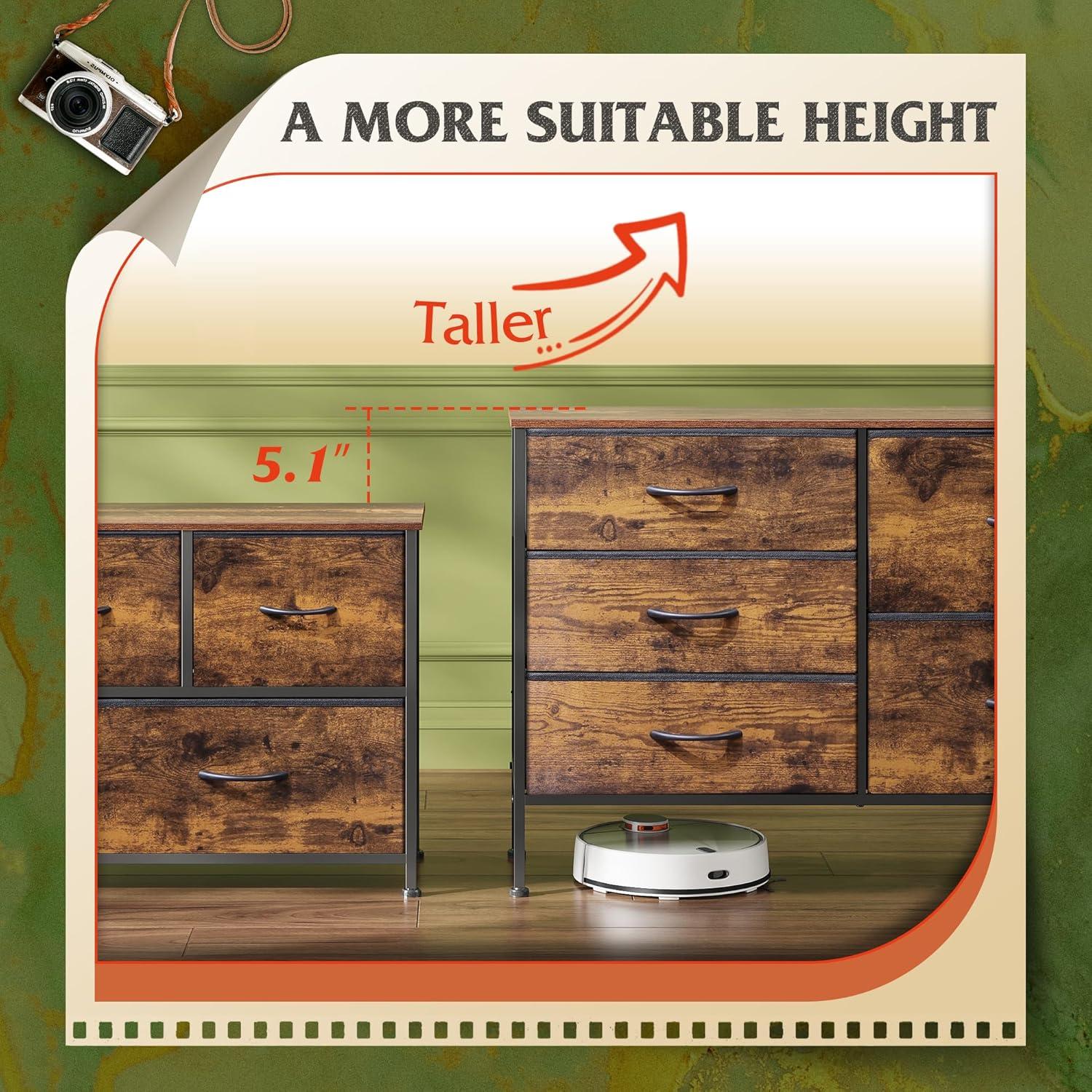 WLIVE Dresser for Bedroom with 5 Drawers, Wide Chest of Drawers for Bedroom, Fabric Dresser for Living Room, Closet, Hallway, Rustic Brown Wood Grain Print