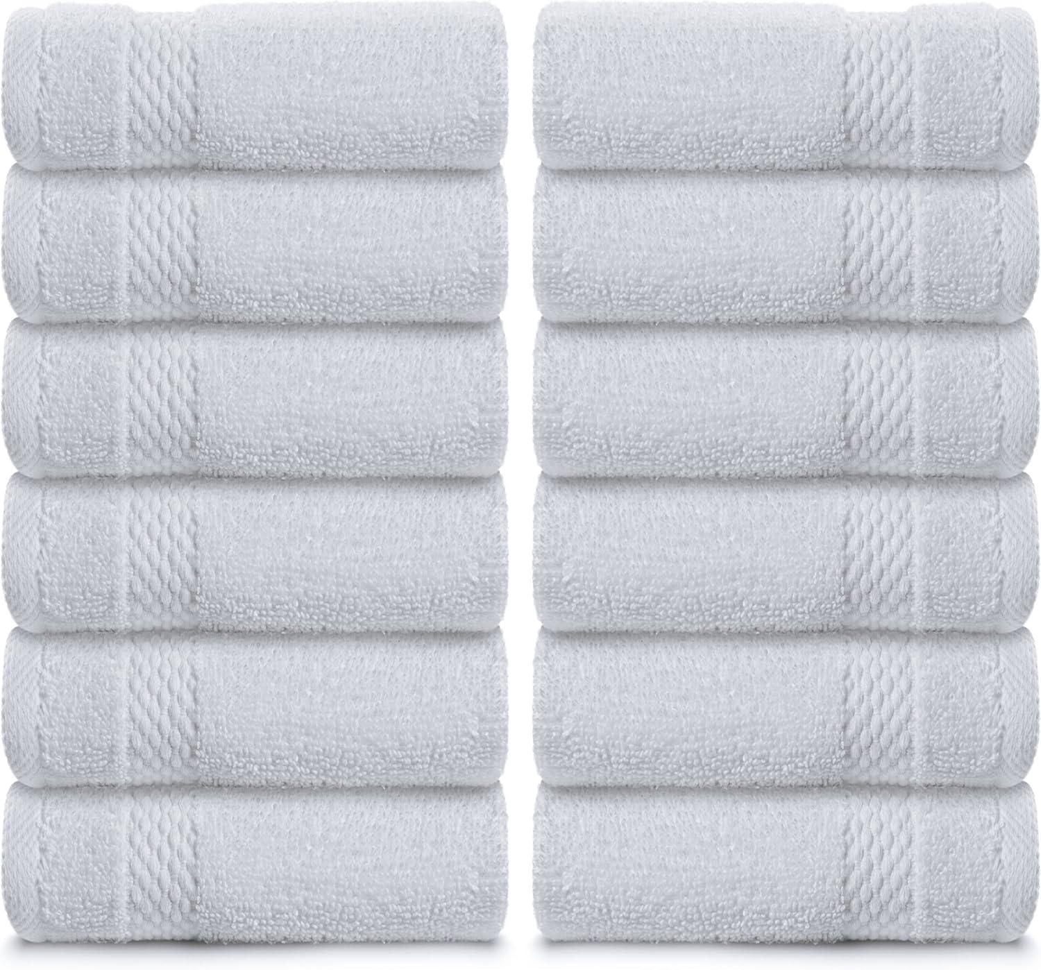 White Egyptian Cotton Quick-Dry Washcloth Set, 13x13", 12-Pack