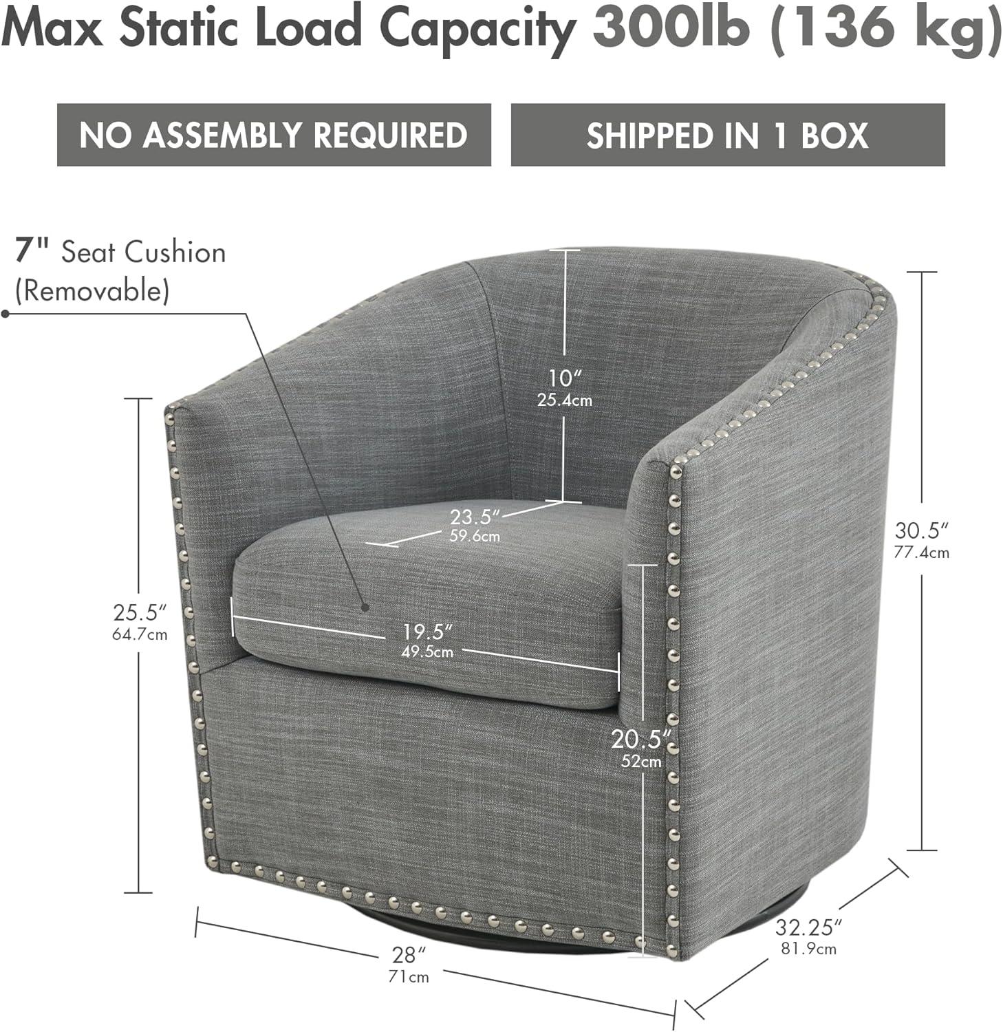 Sheldon Swivel Chair Gray - Madison Park: Elegant Upholstered Lounge, Nailhead Trim, 360° Rotation