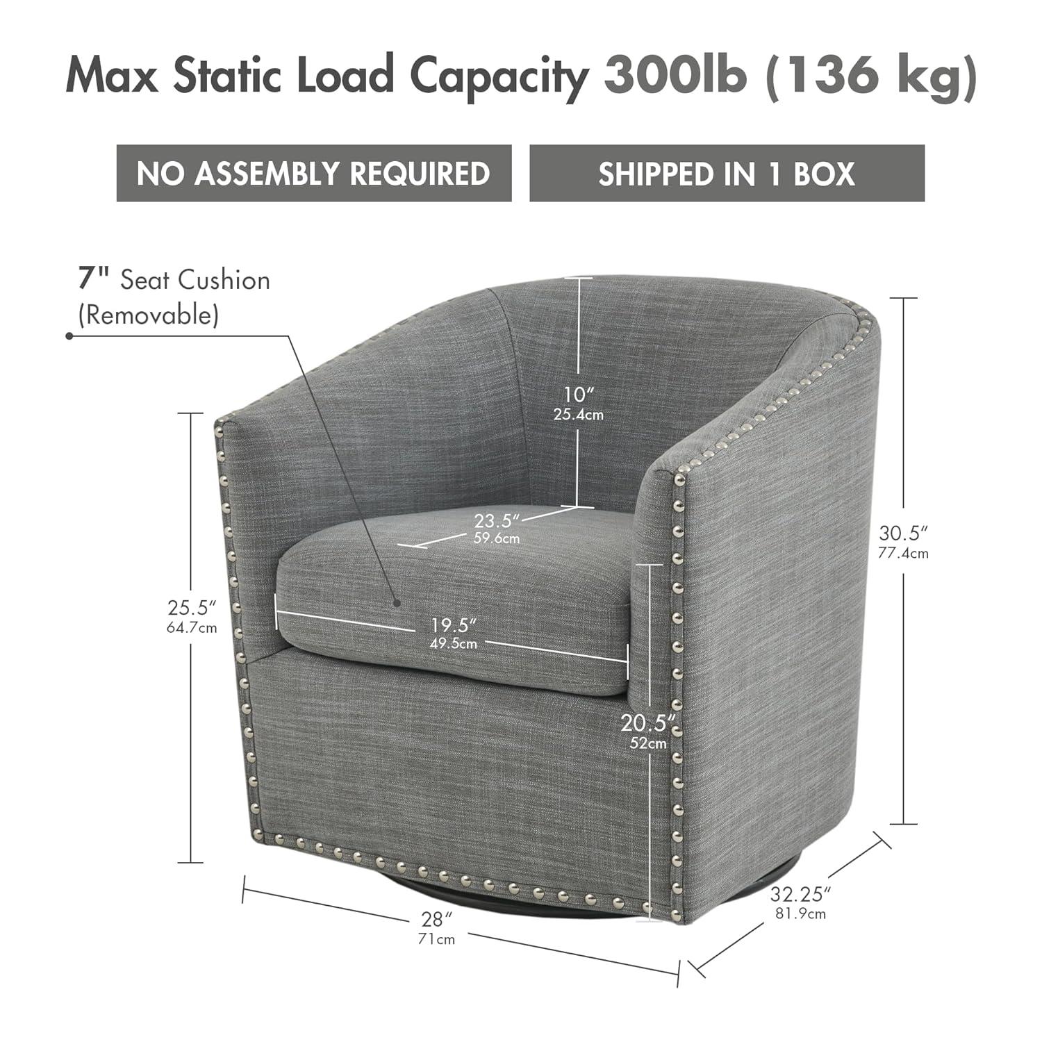 Sheldon Swivel Chair Gray - Madison Park: Elegant Upholstered Lounge, Nailhead Trim, 360° Rotation