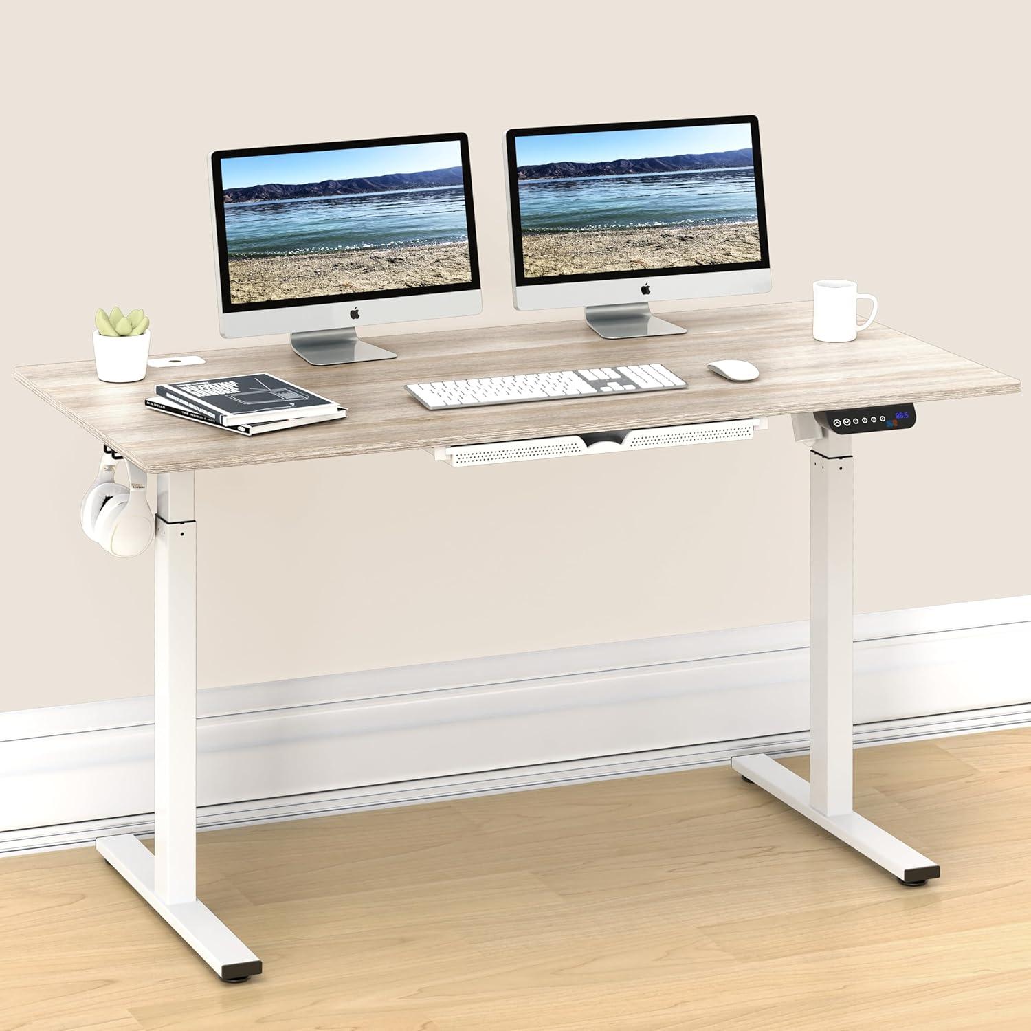 SHW 55 Inch Large Electric Height Adjustable Computer Standing Desk, Maple