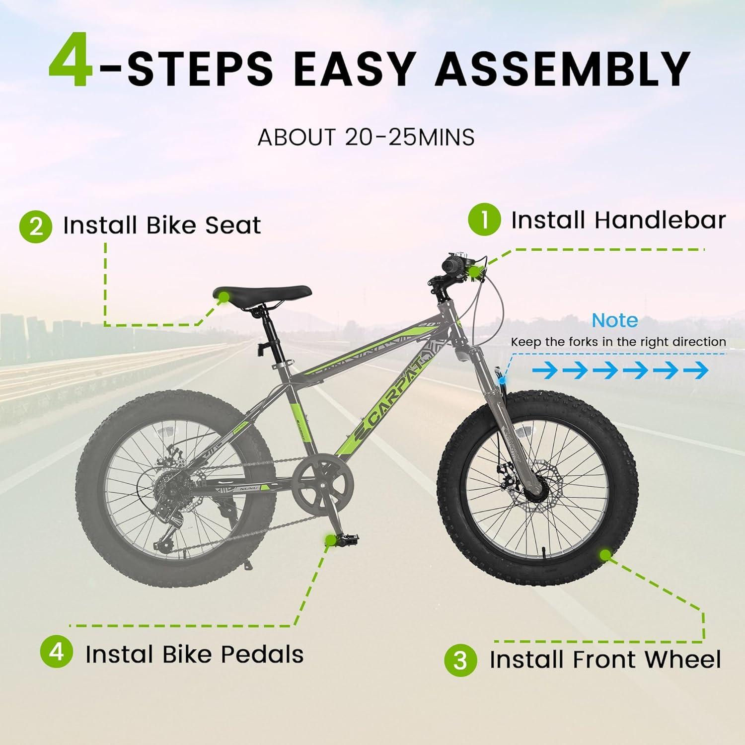 Mountain Bike 20 inch Wheels Fat Tire Bike,4" Wide Fat Tire Snow Mountain Bike ,7 Speed Teenager Children Kids' Bicycles