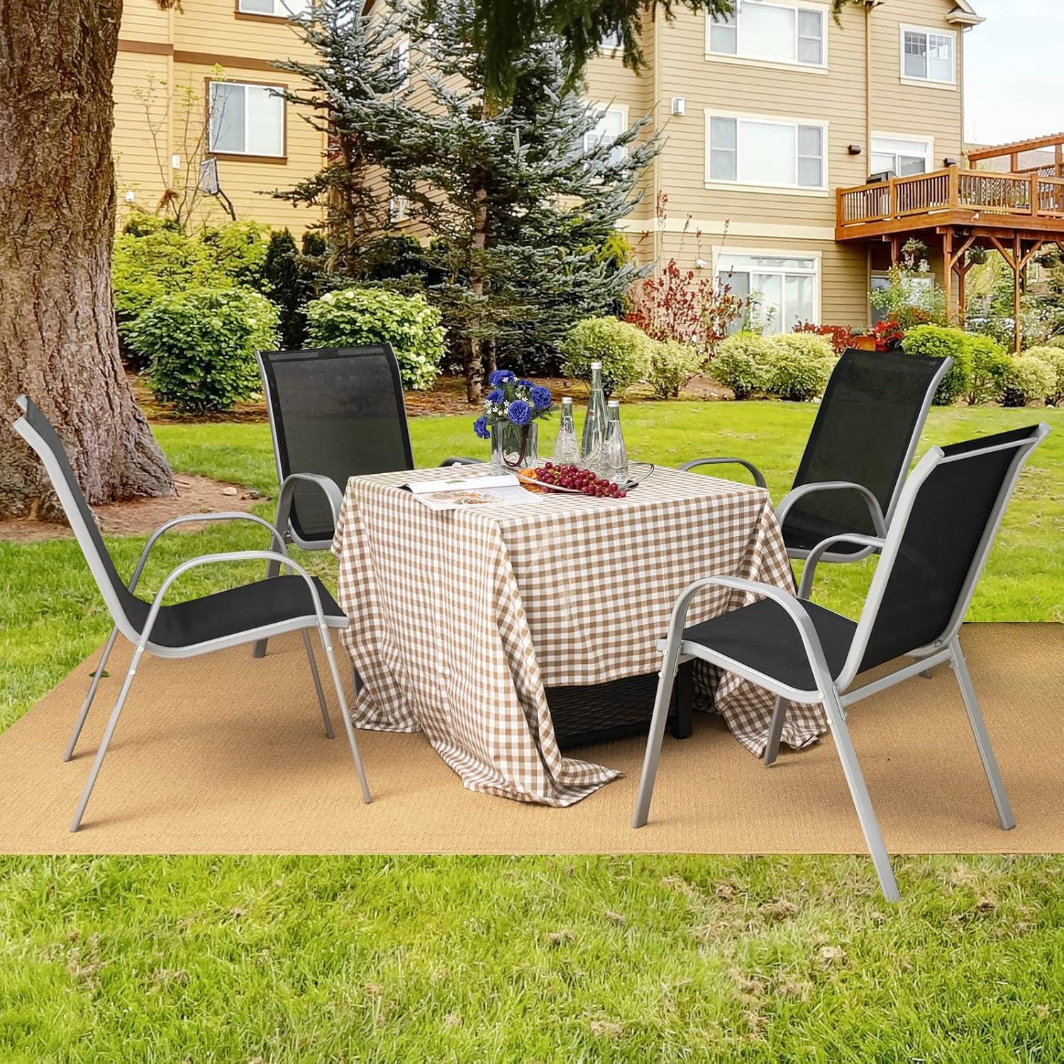 Canddidliike 4 Pieces Stackable Patio Dining Chairs Set with Armrest, Weather Resistant Table and Chairs for Garden Outside, Black