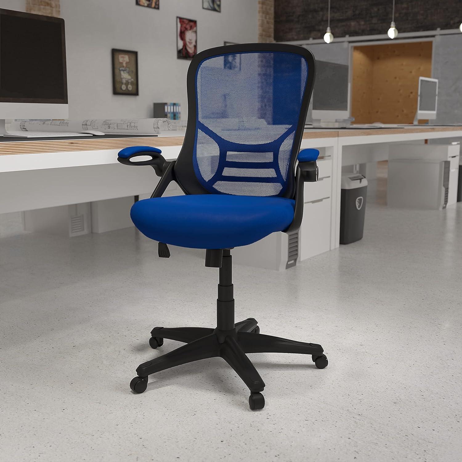 Porter Ergonomic Mesh High-Back Swivel Office Chair with Flip-Up Armrests, Blue