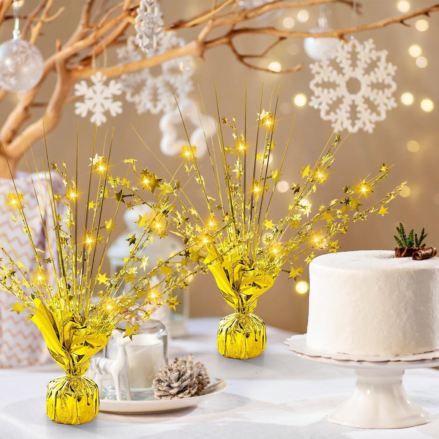 6 Sets Metallic Foil Spray Centerpiece with LED Lights Star Centerpieces for Tables Burst Metallic Glitter Foil Party Table Centerpieces for Party Event Anniversary Birthday Dining Table Decor