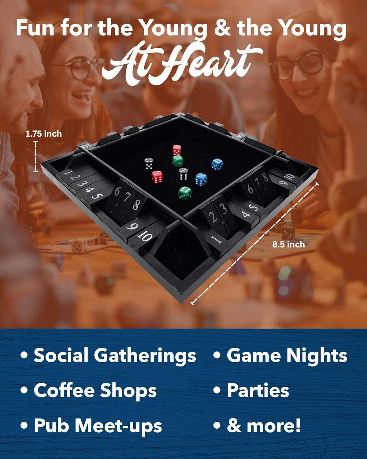 WE Games 4 Player Travel Shut The Box Board Game, Black Stain, 8.5 in.