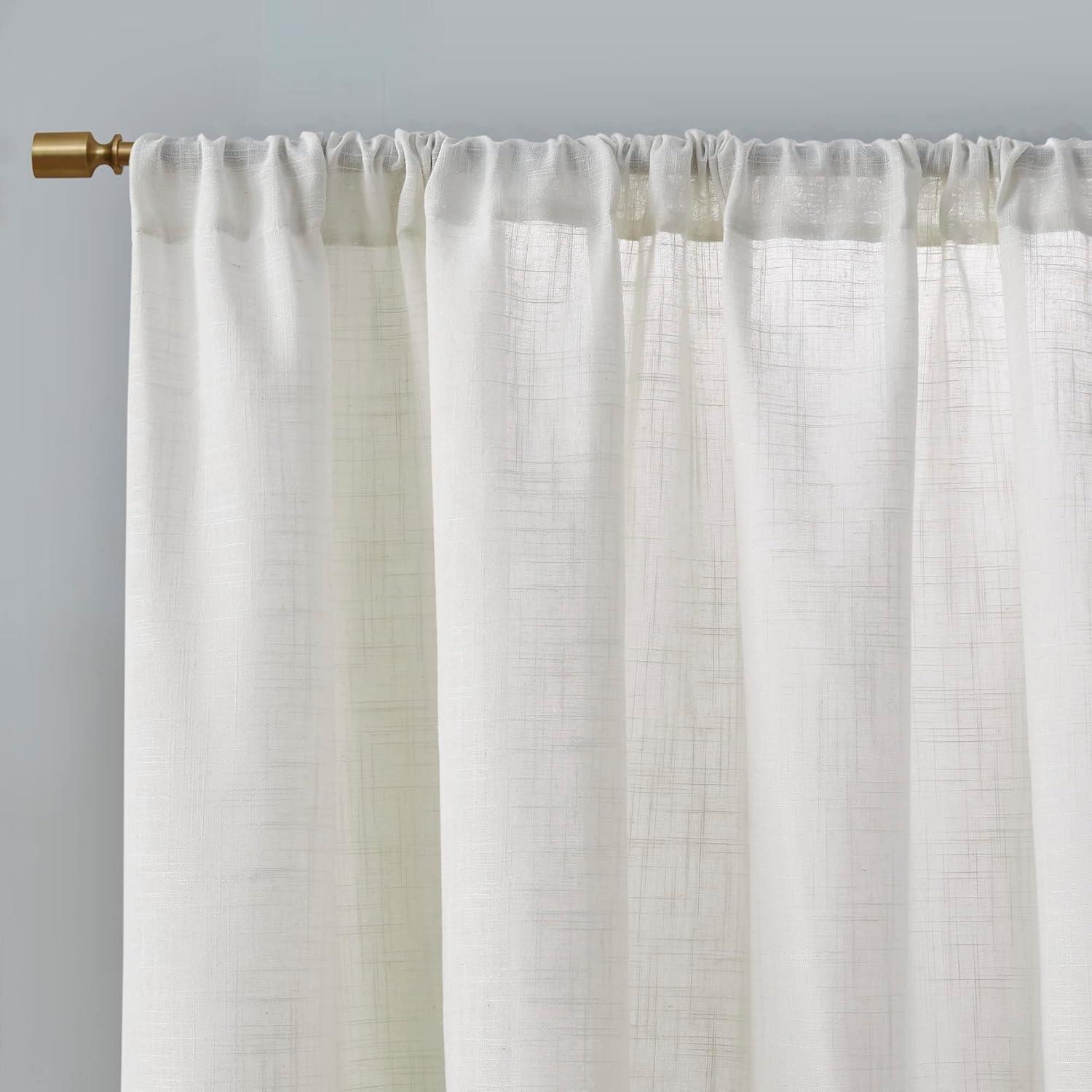 Madison Park Kyler White Linen Blend Light Filtering Curtain Panel Pair 52x84" (Set of 2)