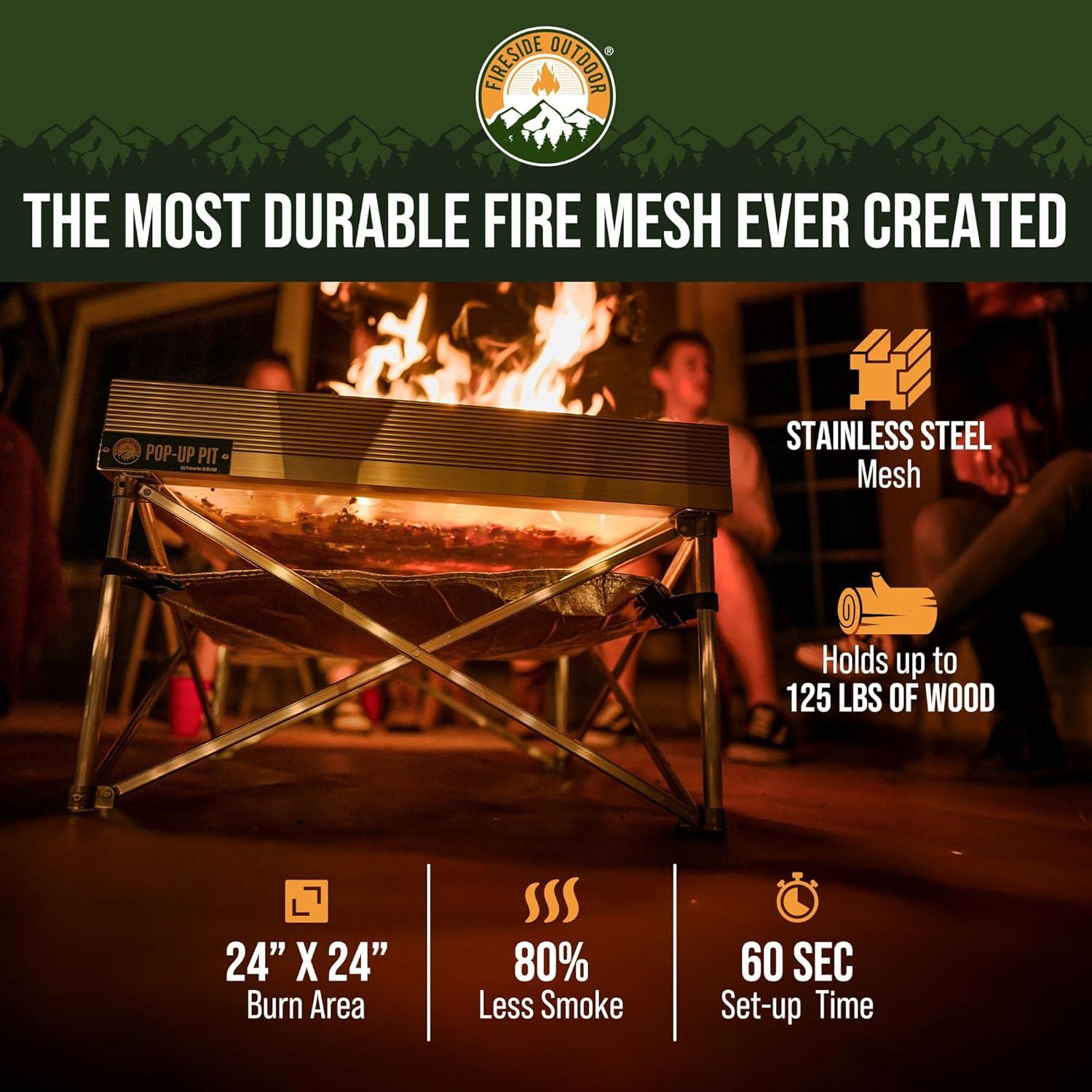 Fireside Outdoor Pop Up Pit Replacement Mesh 24"x24" for Small Portable Fire Pit Wood Burning, Campfire Pits, Mesh Firepit, Camping Fire Pits Portable, Firepit Accessories, Outdoor Firepits