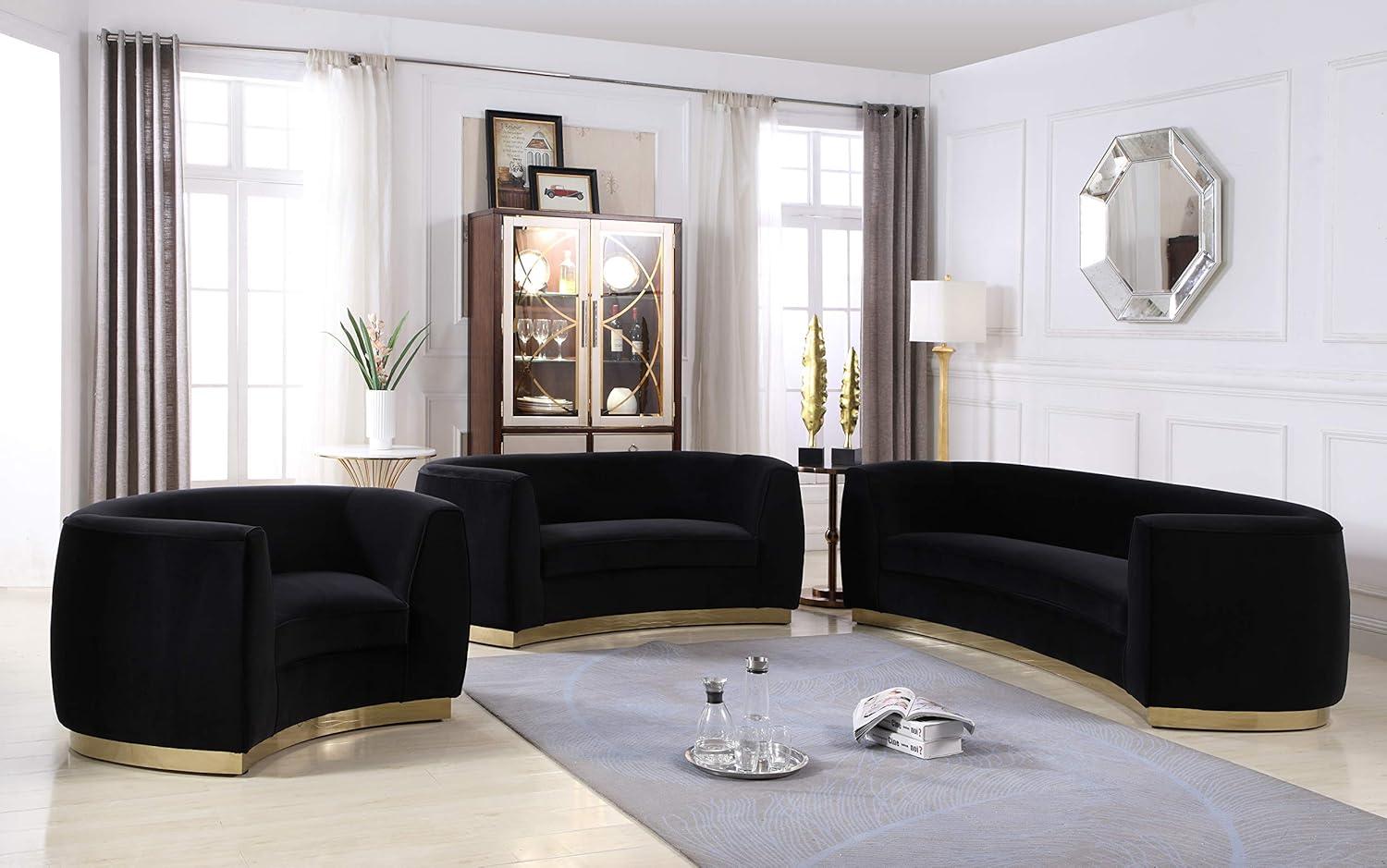 Julian Black Velvet Loveseat with Gold Stainless Steel Base