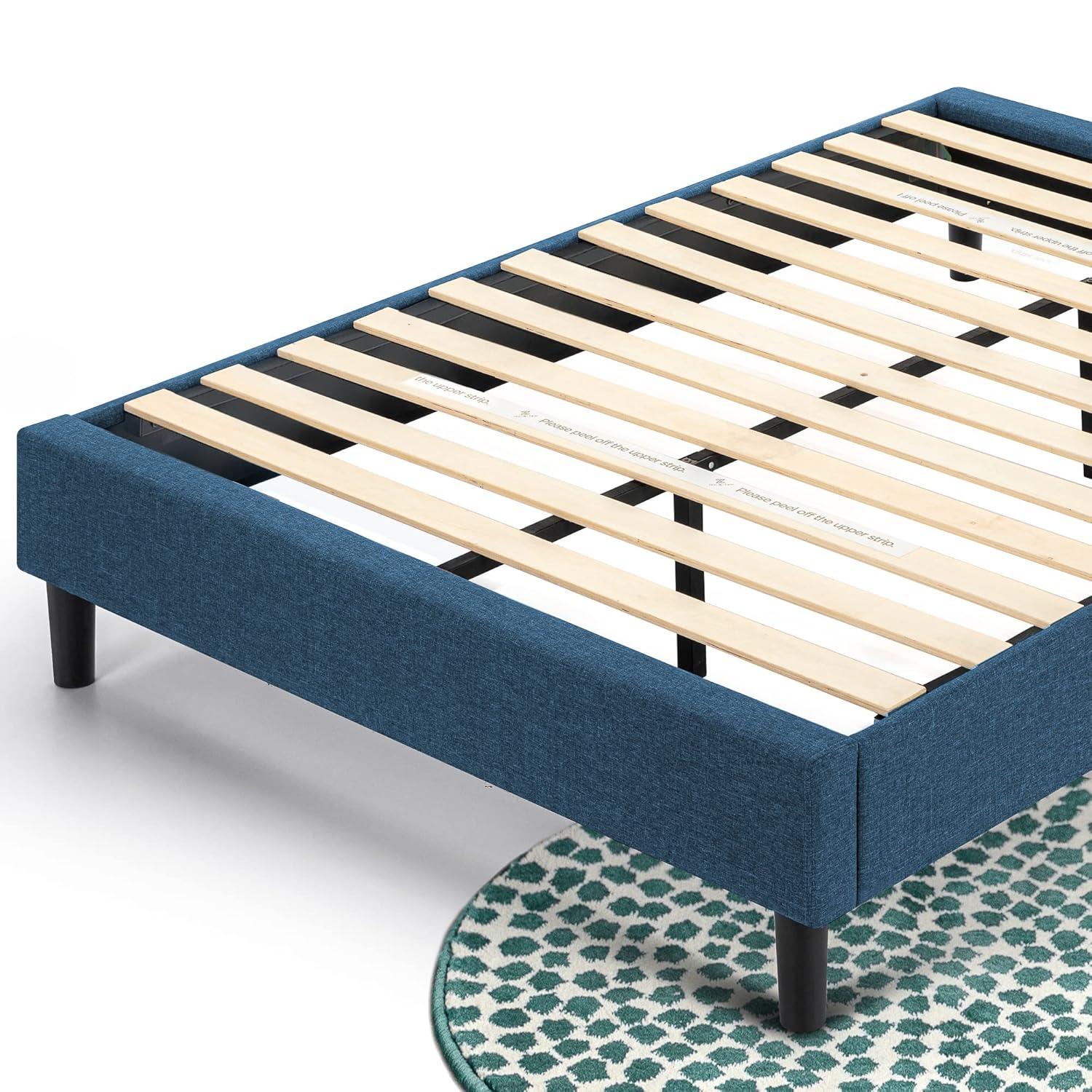 Zinus Curtis Estructura de Cama con Plataforma Tapizada de 13", Azul Marino, Tamaño Queen