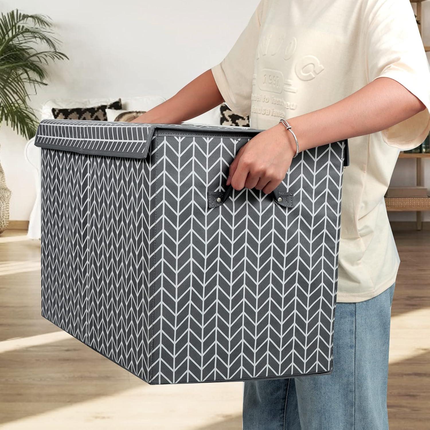 Mayniu Large Toy Box Chest Storage Bins with Lid, Toys Organizers Storage Boxes Basket with Sturdy Handles for Boys, Girls, Living Room,Nursery, Playroom, Bedroom (Grey)