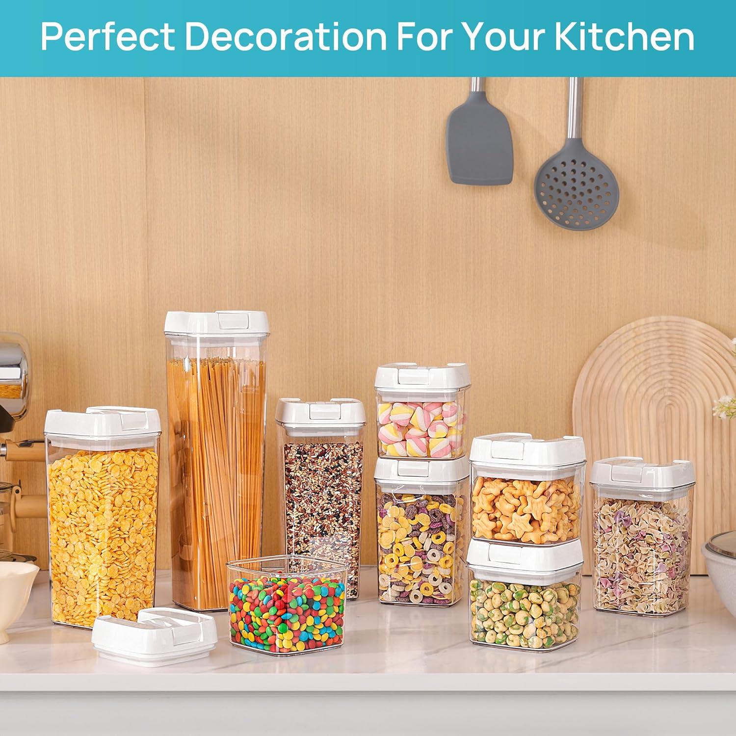 Juego de 7 Recipientes Herméticos para Almacenamiento de Despensa de Alimentos con Marcador de Borrado en Seco y Etiquetas, Negro