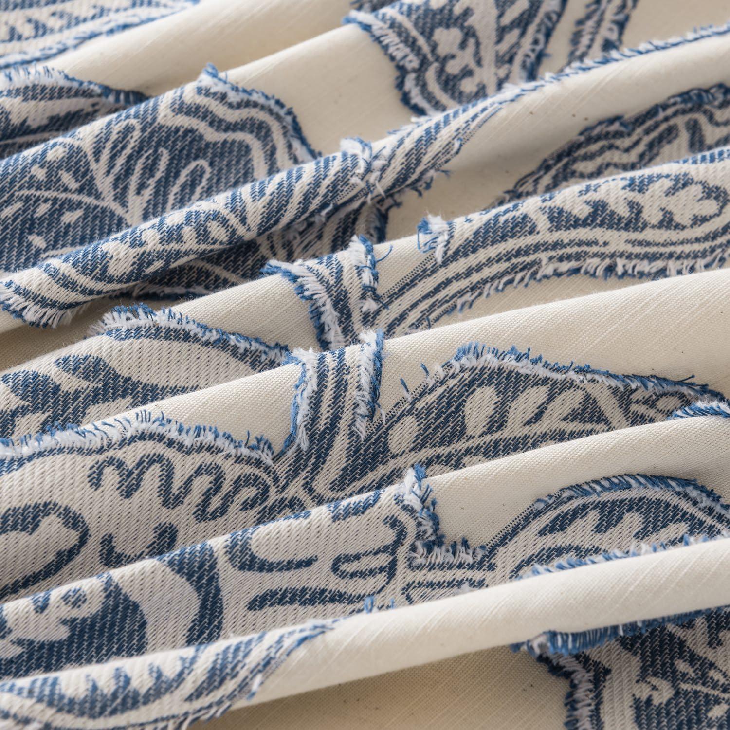 Queen Blue Cotton Jacquard Floral Duvet Cover Set