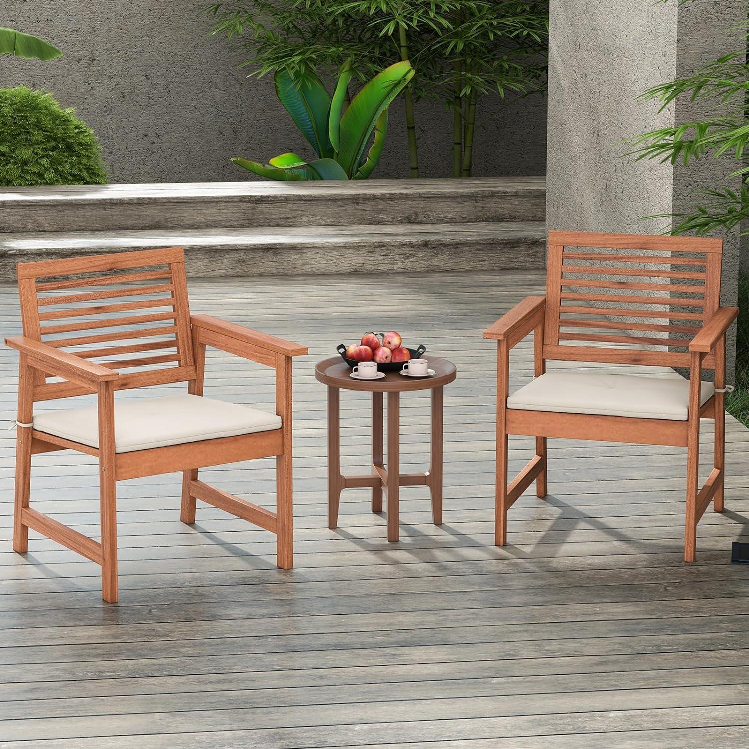 Tangkula Outdoor Hardwood Armchairs Set of 2/4 Weather-resistant Slatted Armchairs w/Removable Cushions