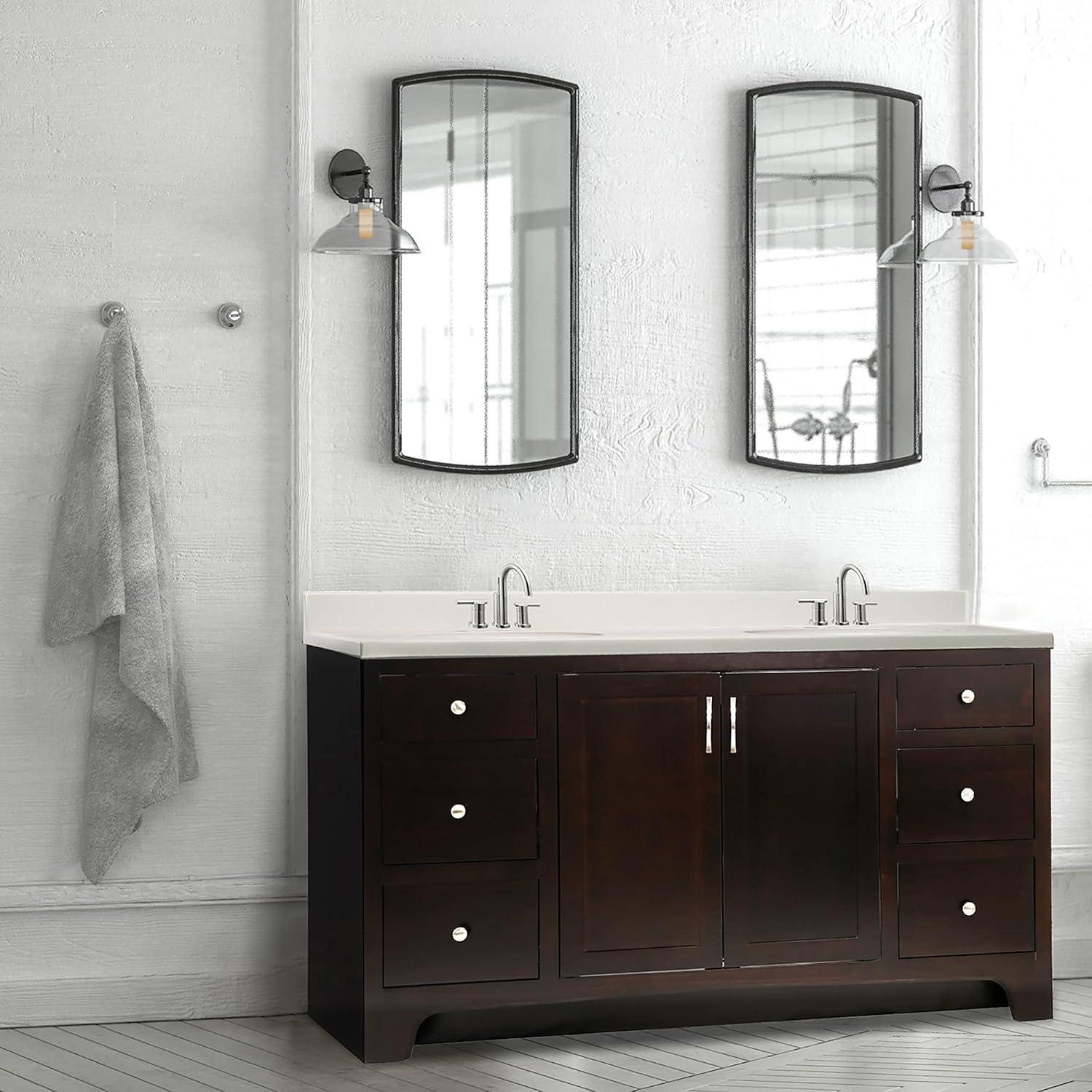 61 Inch Cultured Marble Vanity Top, Two Sinks with Backsplash