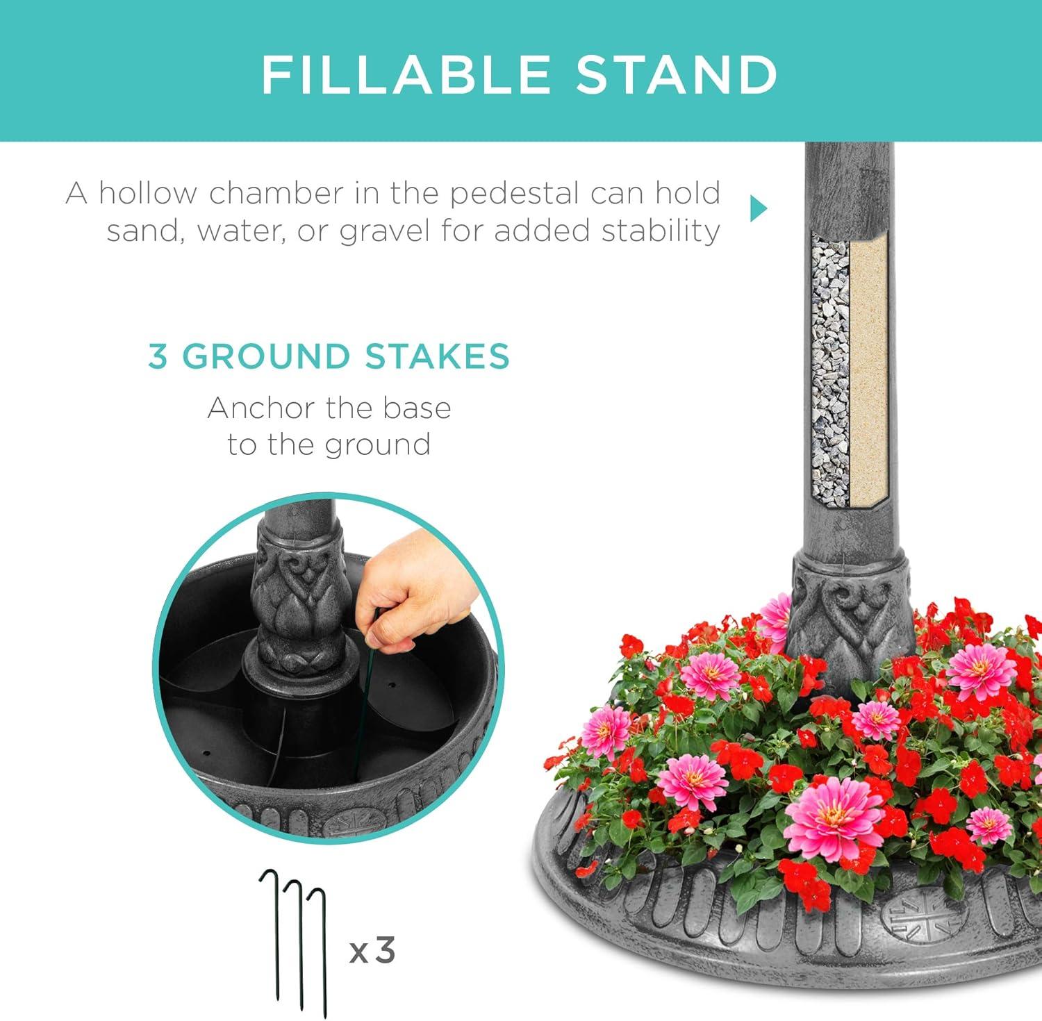 Best Choice Products Solar Outdoor Bird Bath Pedestal Fountain Garden Decoration w/ Fillable Planter Base