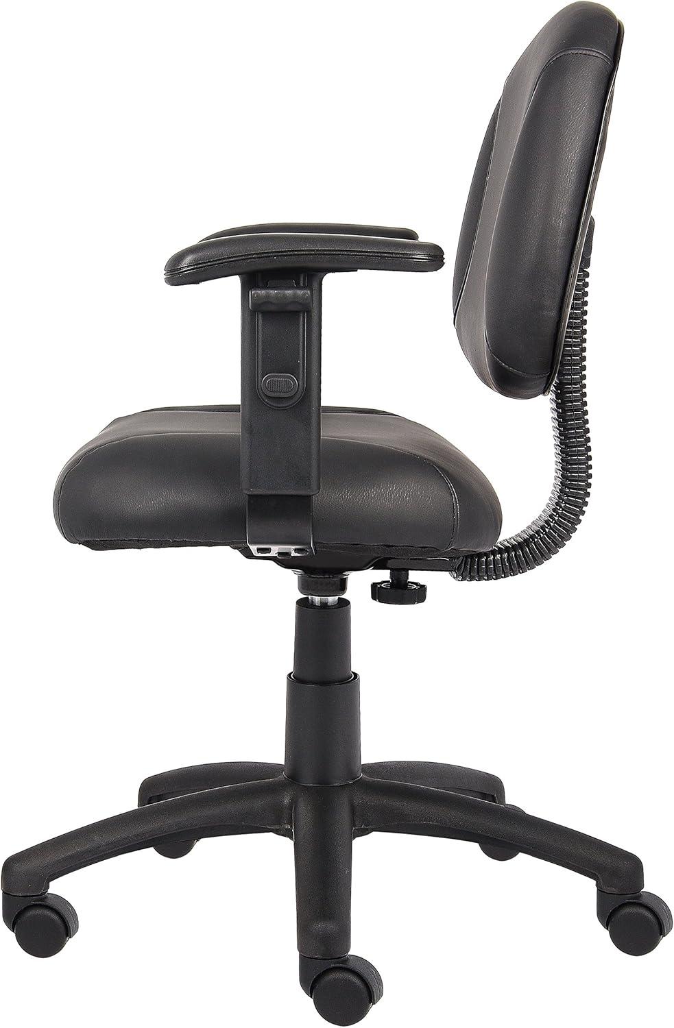 Posture Chair with Adjustable Arms Black - Boss Office Products: LeatherPlus, Lumbar Support, Swivel Base