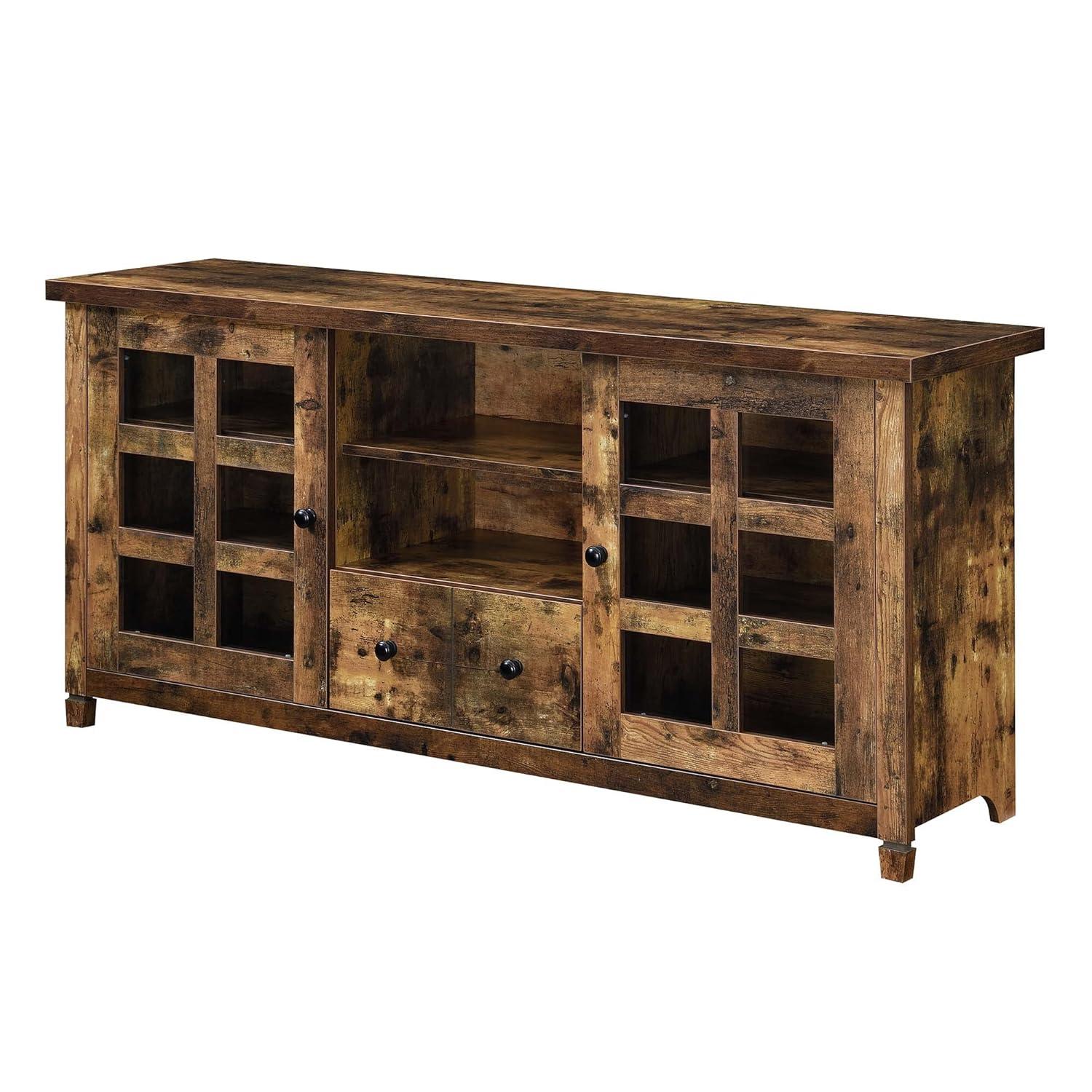 Convenience Concepts Newport Park Lane 1 Drawer TV Stand with Storage Cabinets and Shelves for TVs up to 65 Inches, Barnwood