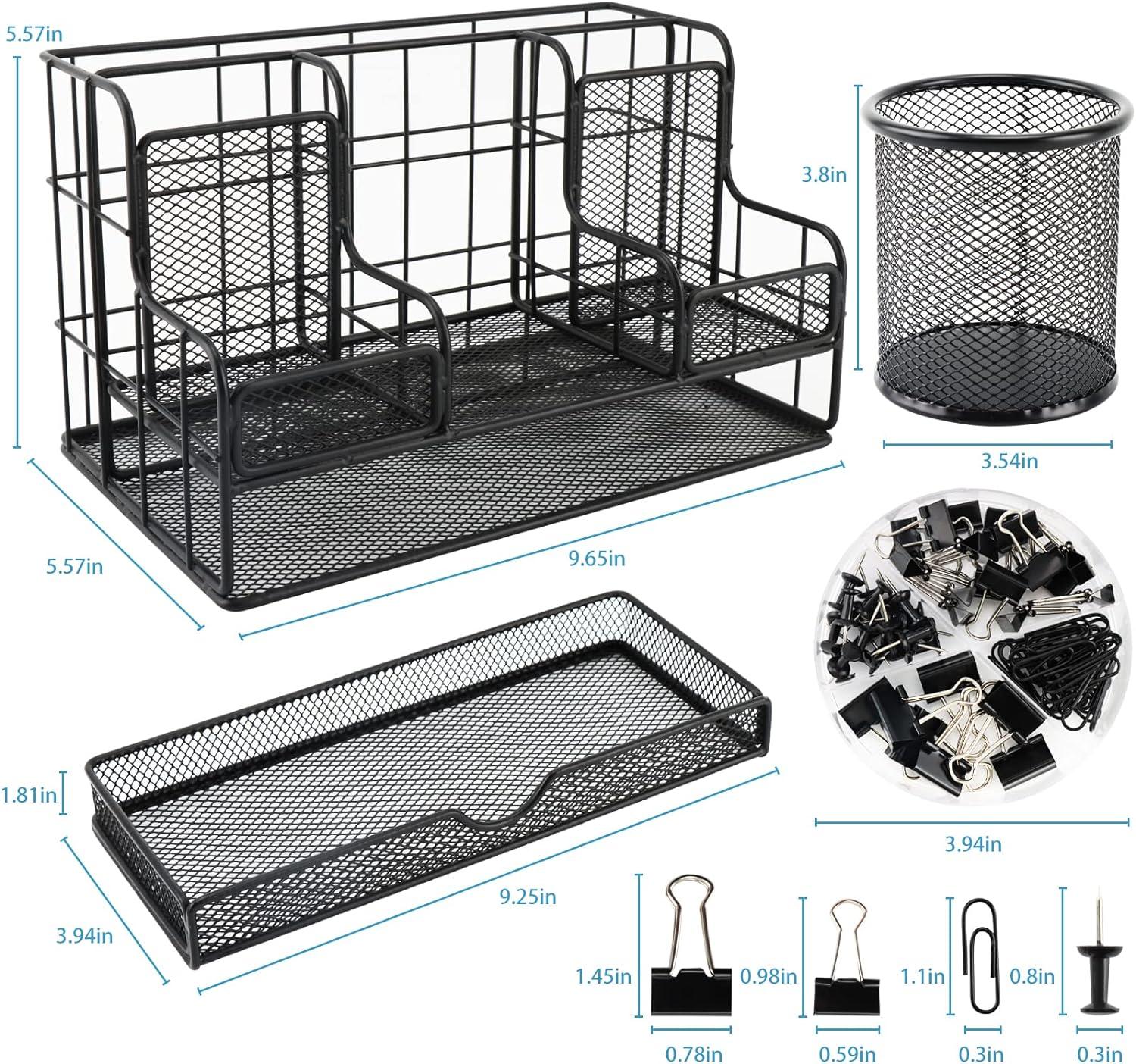 Black Mesh Desk Organizer with 7 Compartments and Pen Holder