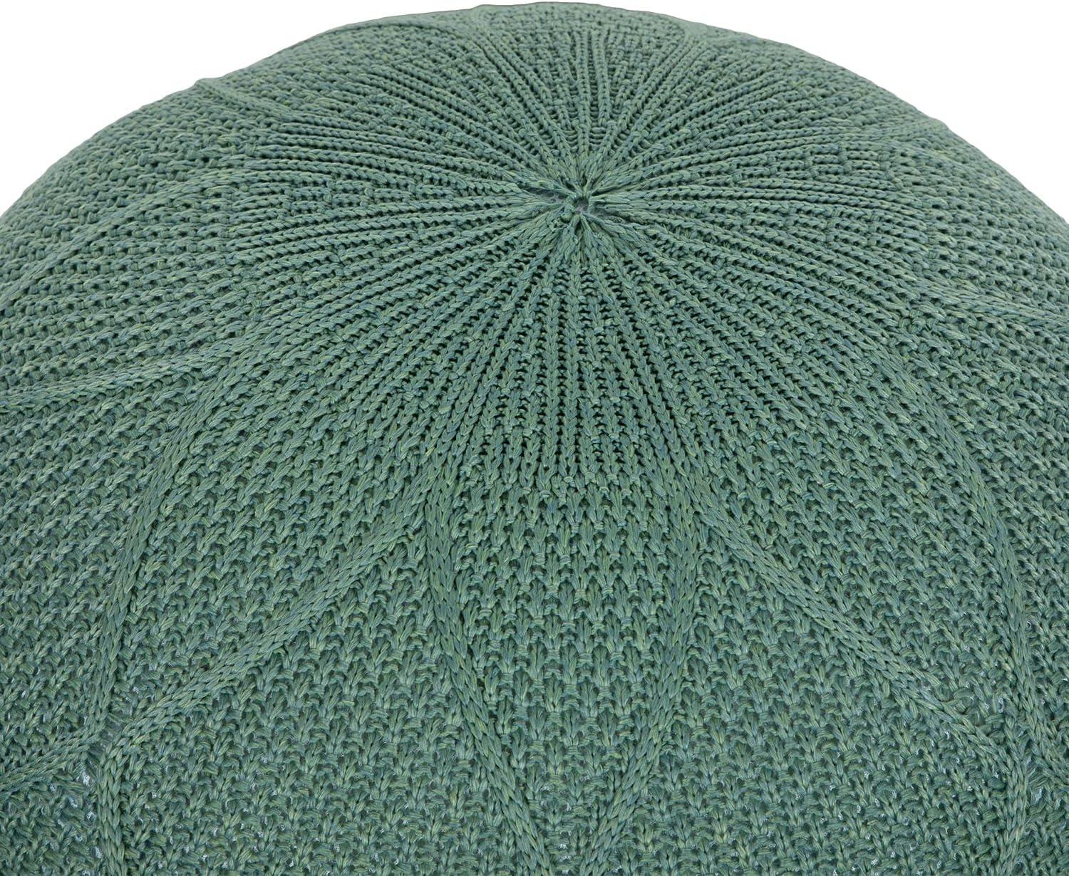 Green Knitted Round Pouf Ottoman with Polyurethane Foam