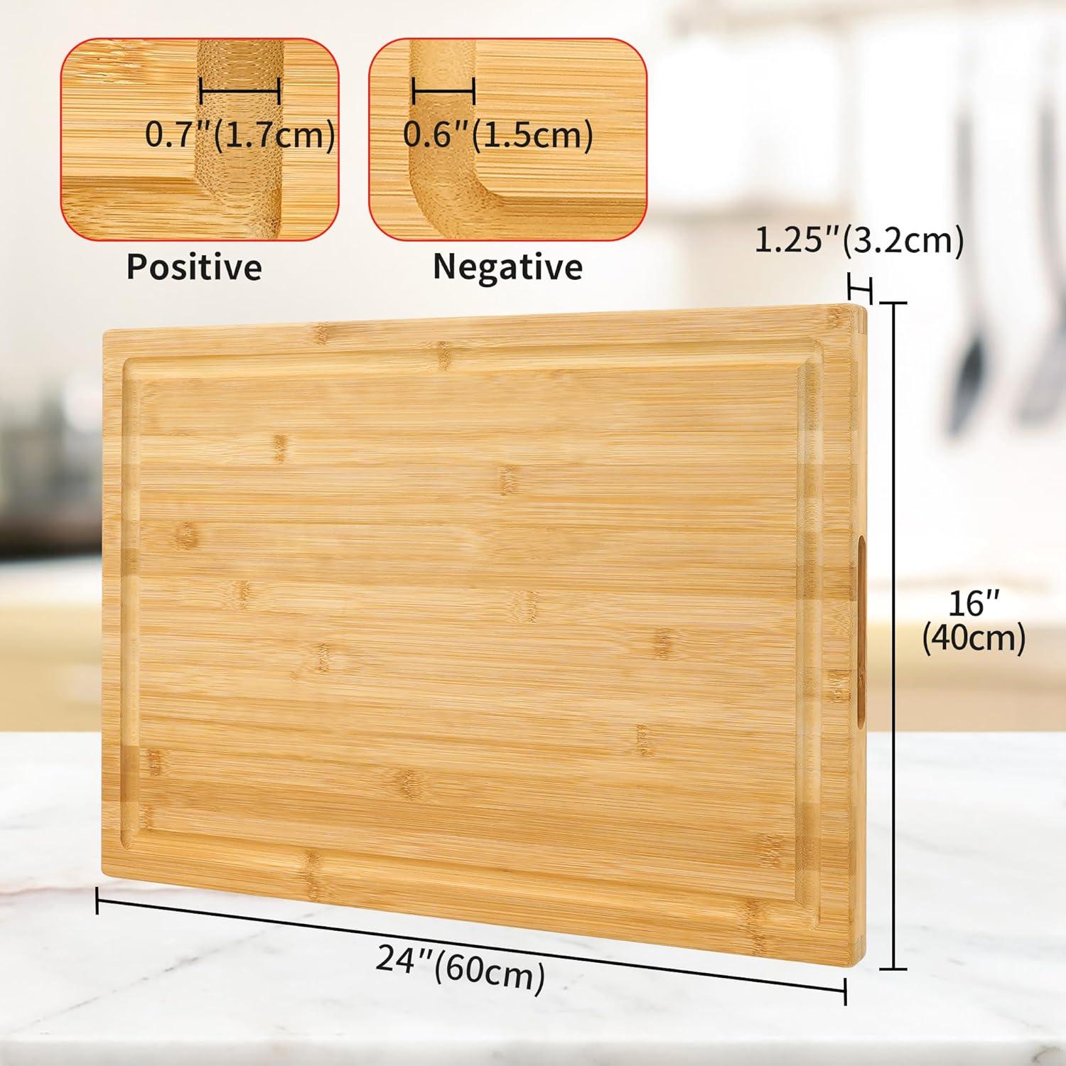 Extra Large Bamboo Cutting Board with Juice Groove and Handles