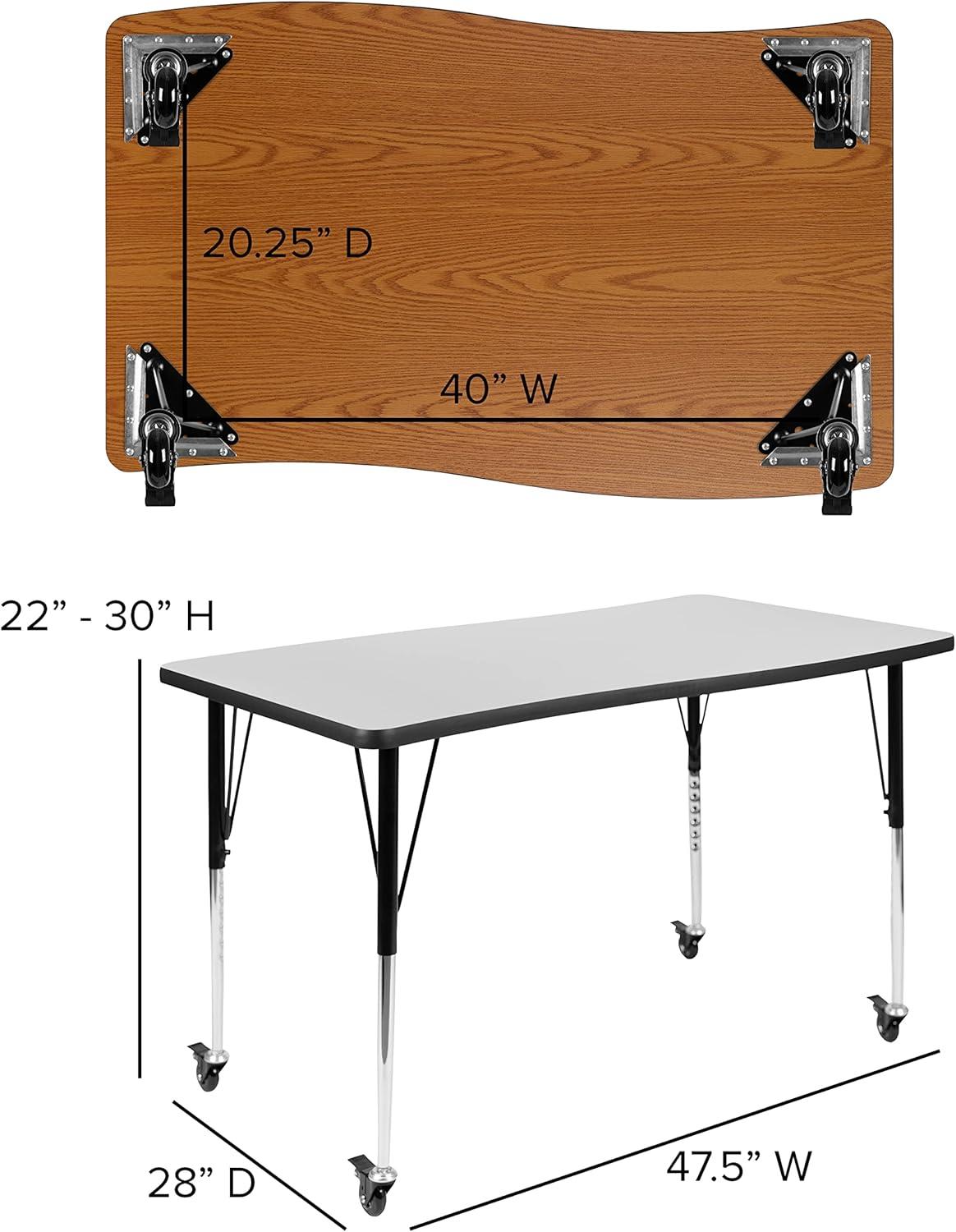 Flash Furniture Goddard 28"W x 47.5"L Rectangular Wave Collaborative Grey Adjustable Height Activity Table