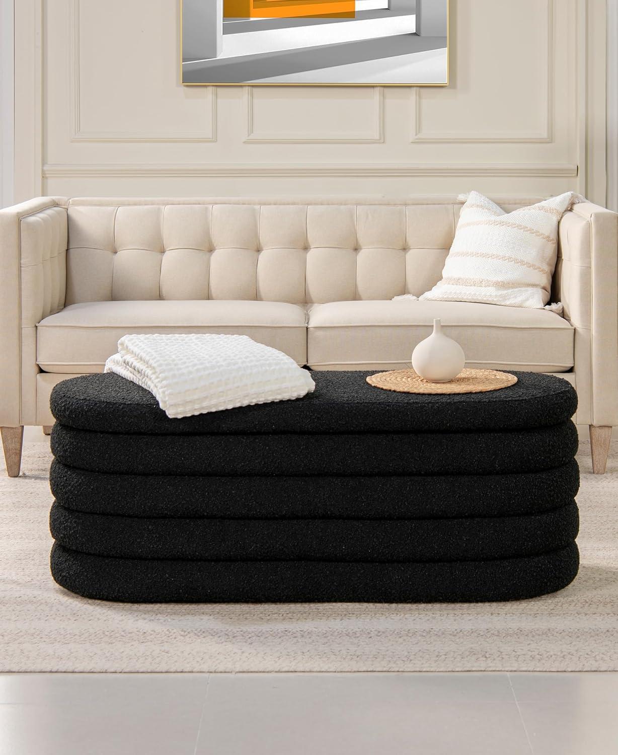 Everly Quinn Boucle Upholstered Storage Bench