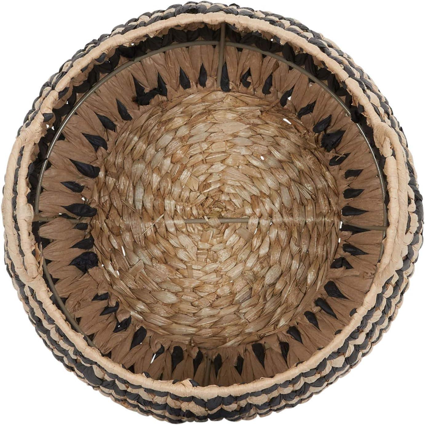 Household Essentials Set of 2 Flame Stitch Baskets Cattail and Paper Fibers: Handwoven Round Black Decorative Storage