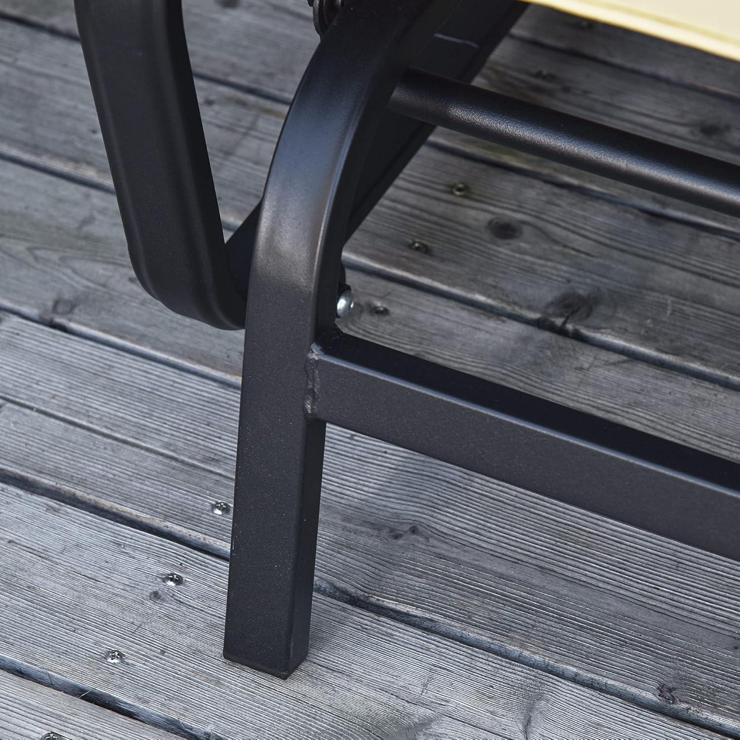 Outsunny Patio Glider Bench with Padded Cushions and Armrests, Outdoor 2-Person Swing Rocking Chair Loveseat with Sturdy Frame, Beige