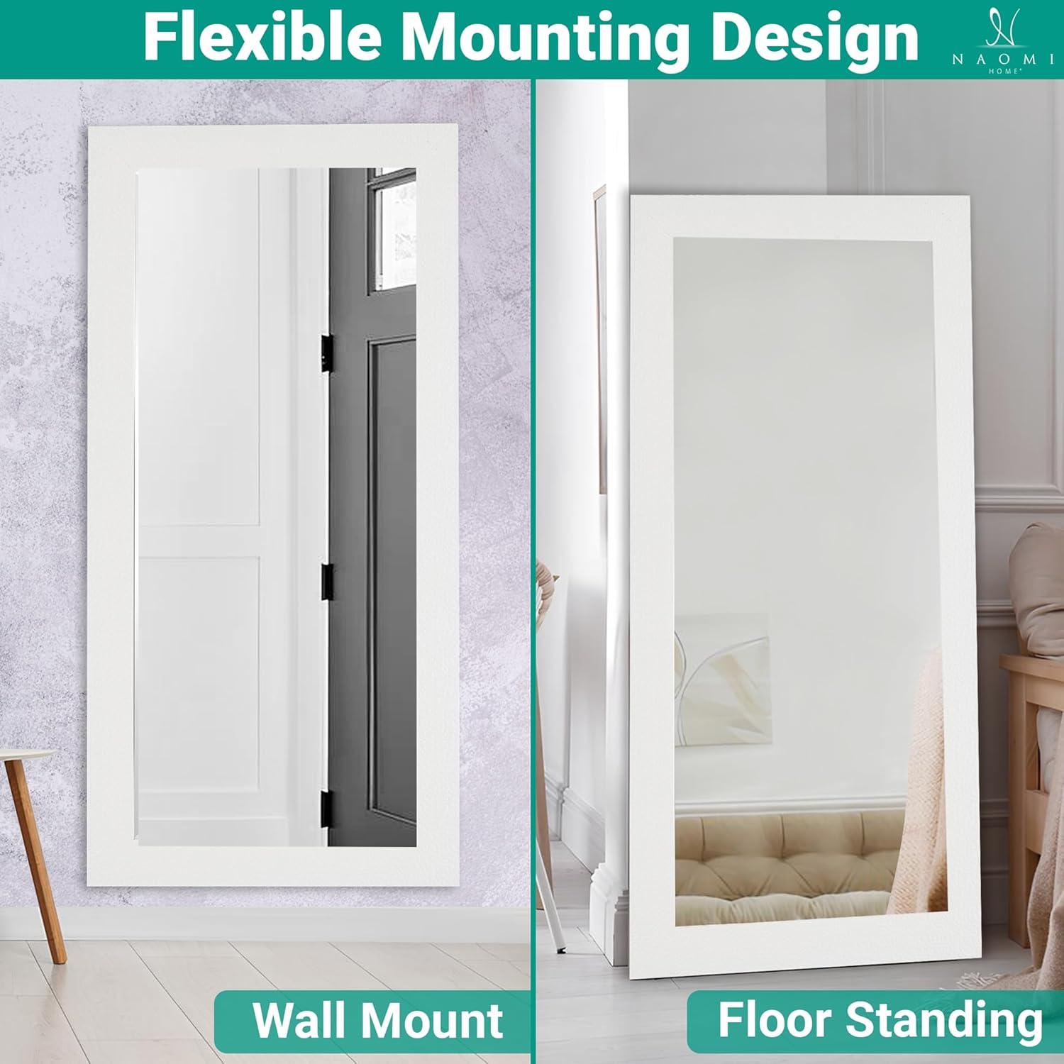 Elegant Full-Length Rectangular Wood Mirror with Gold Mosaic Frame