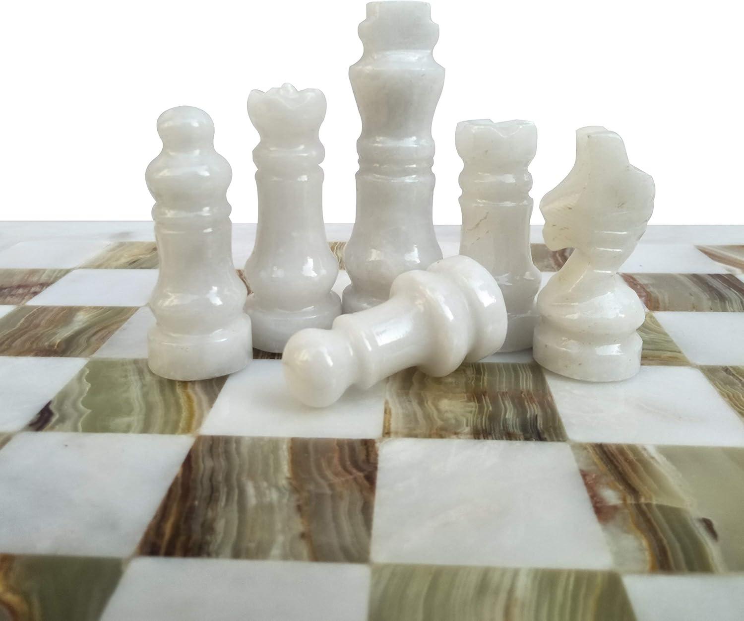 Handmade White and Green Onyx Marble Chess Set