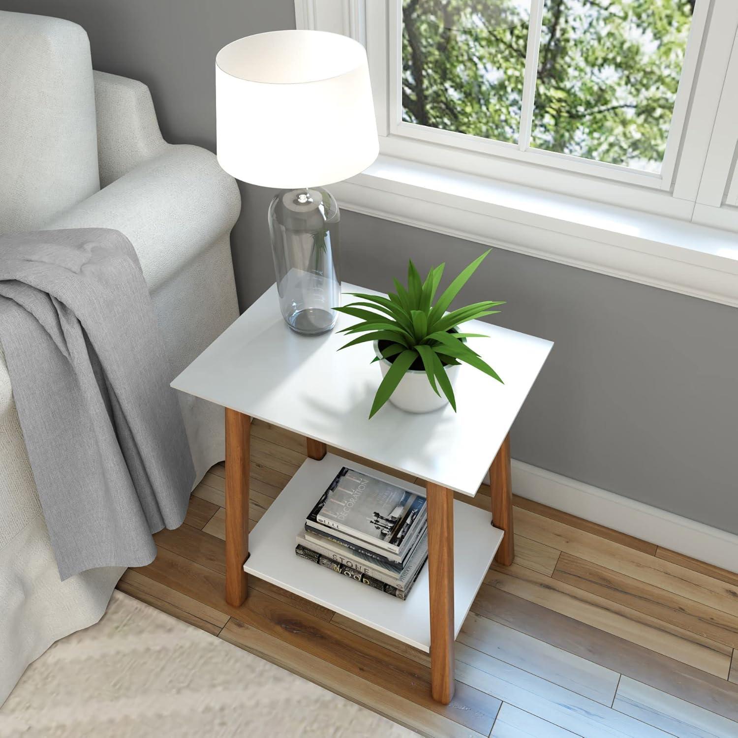 Plank+Beam Nightstand, Solid Wood Mid-Century Modern Bedside Table for Bedroom