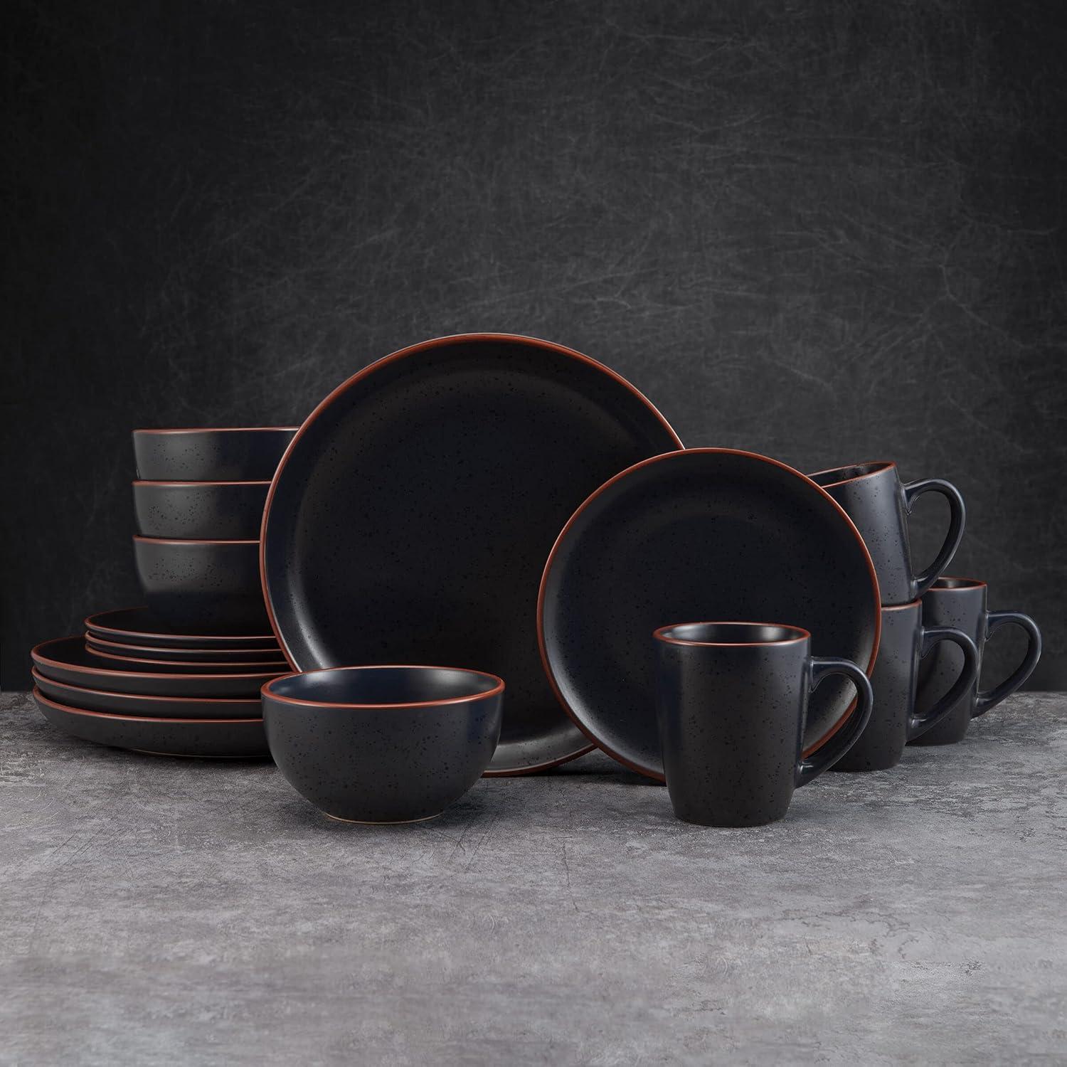 Hunter Black Ceramic 16-Piece Dinnerware Set, Service for 4