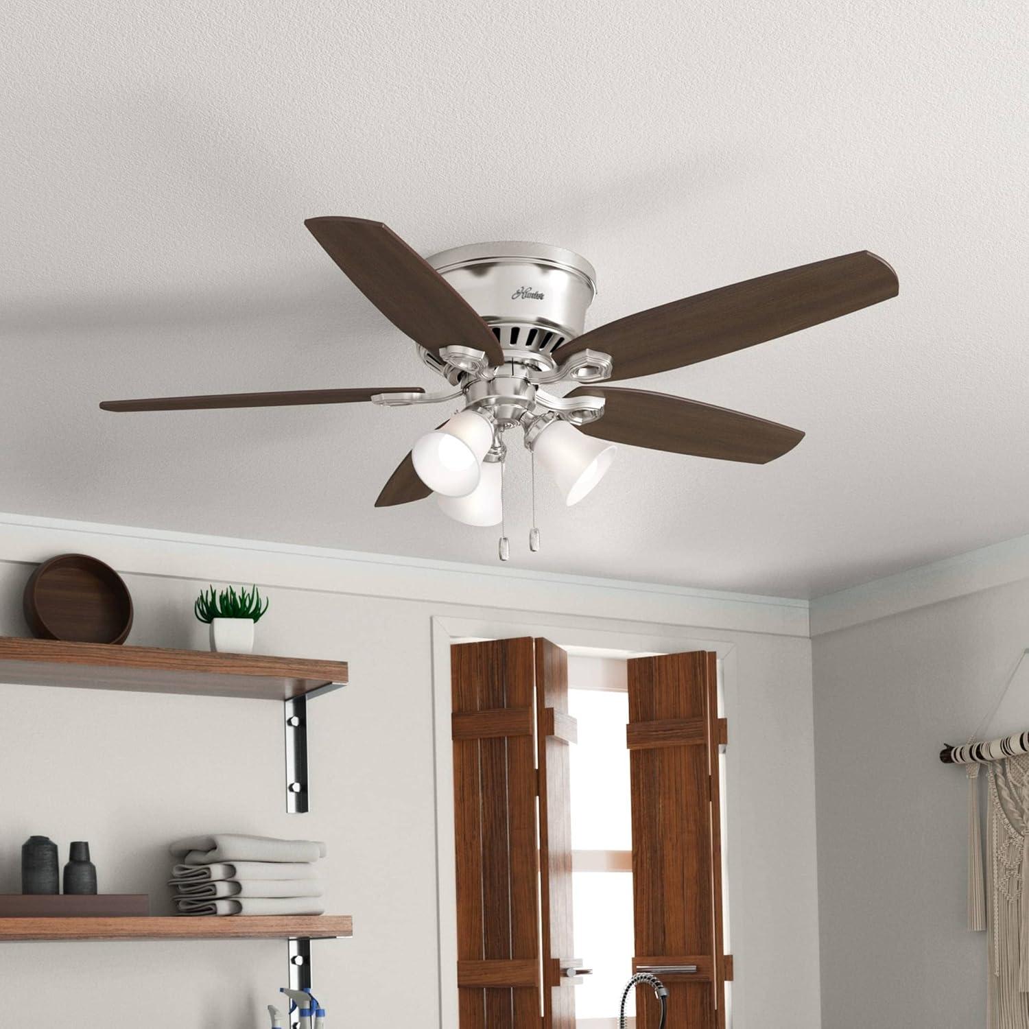 52" Builder Low Profile 5 - Blade Flush Mount Ceiling Fan with Pull Chain and Light Kit Included