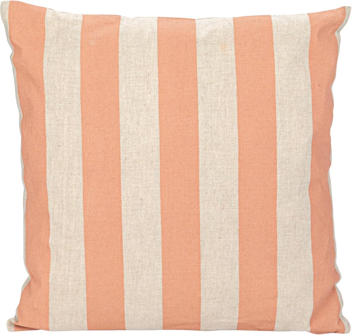 Pink and Natural Striped Cotton Linen Square Pillow