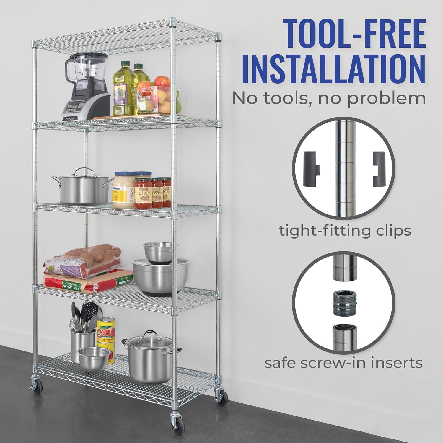 36'' W Metal Height -Adjustable Shelving Unit with Wheels