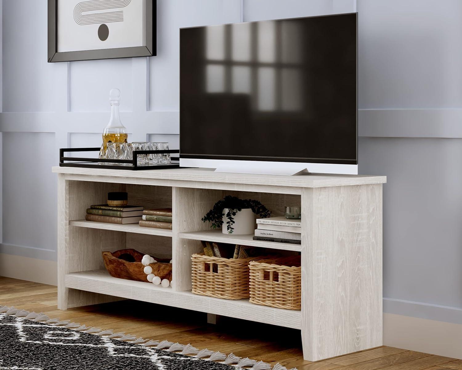 Transitional Warm Brown 58" TV Stand with Cabinet & Fireplace