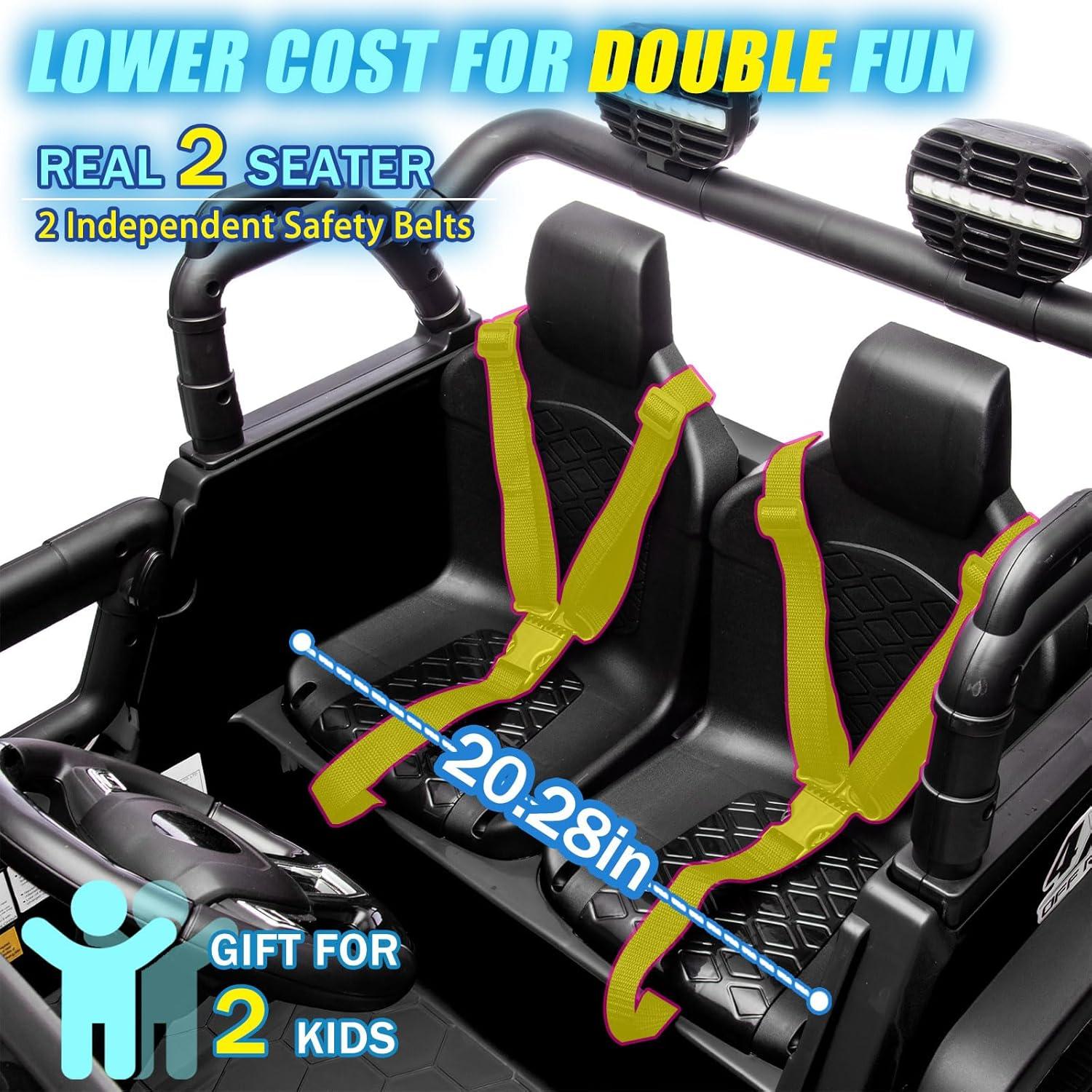 Ancheer 24V Real 2 Seater Ride On Toys Electric SUV Jeep Car With Remote Control,2WD/4WD Switchable, 4X100W Motor, Bluetooth, Music, USB, Lights