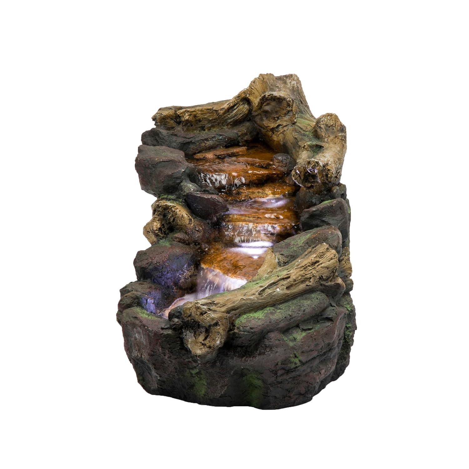 19" Resin River Rocks and Logs Fountain with LED Lights Gray/Cool White - Alpine Corporation: Indoor/Outdoor, Weather-Resistant