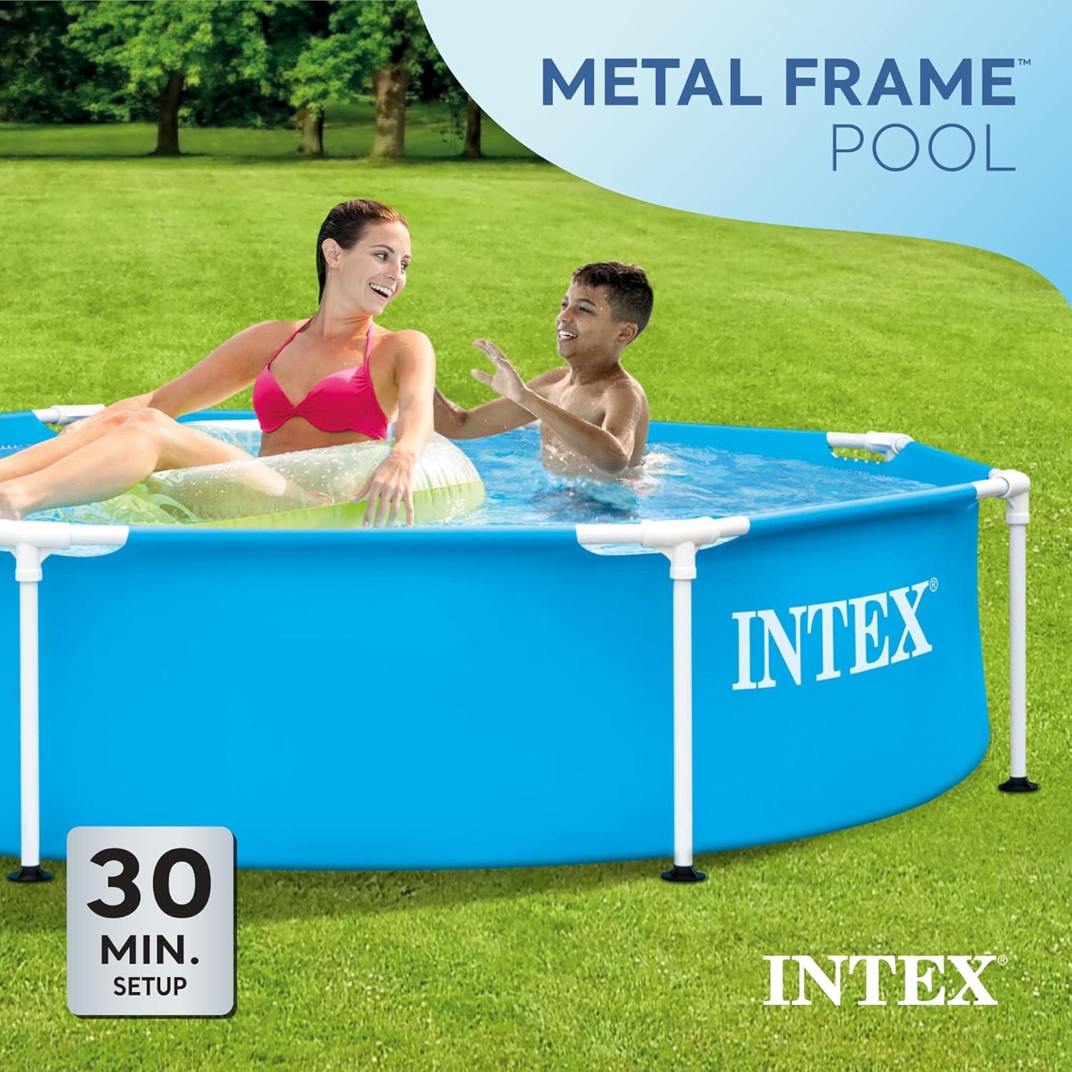 Intex Intex Round Metal Frame Outdoor Backyard Above Ground Swimming Pool