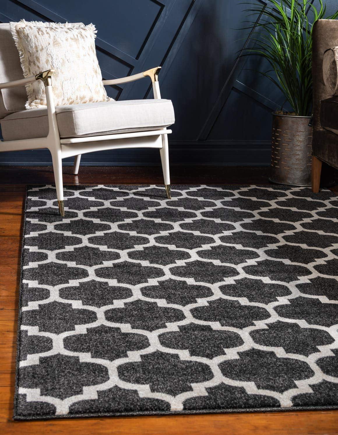 Unique Loom Trellis Collection Area Rug - Philadelphia (6' 1" x 9' Rectangle Black/Beige)