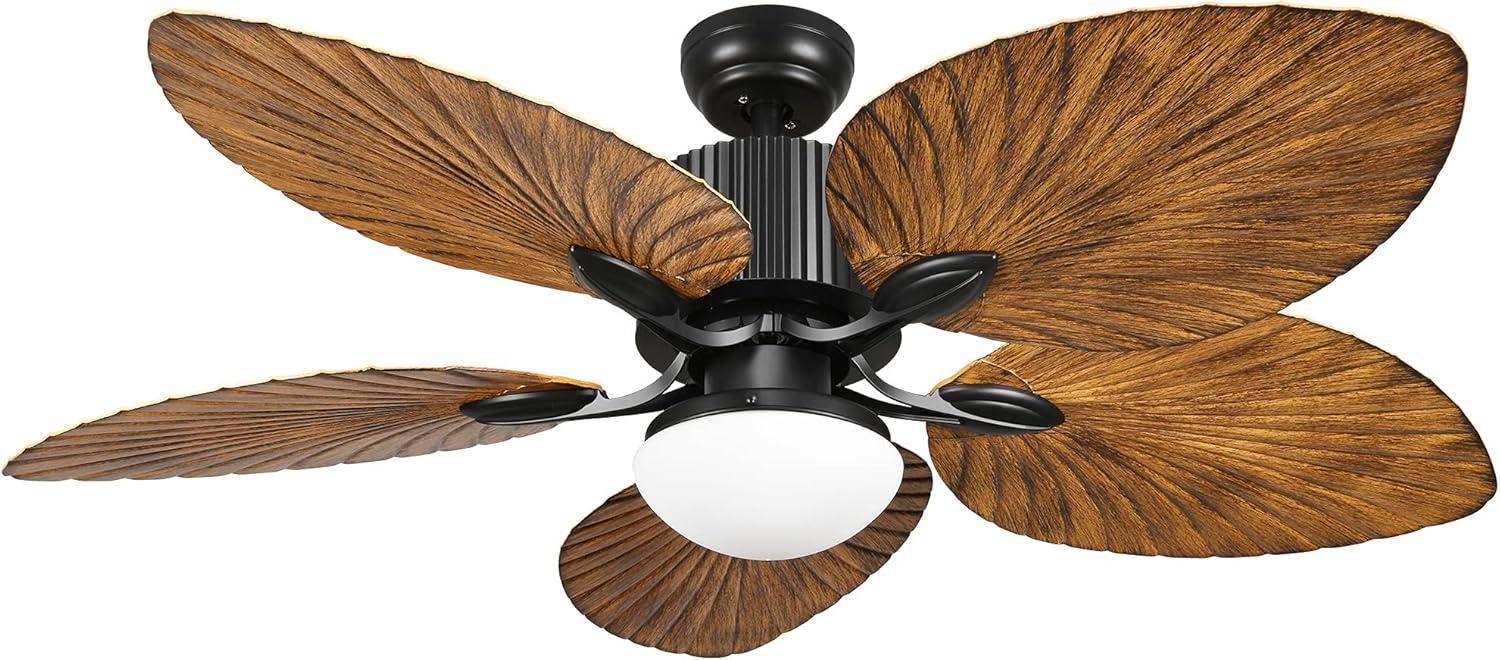 52 Inch Black and Brown Tropical Ceiling Fan with LED Light and Remote