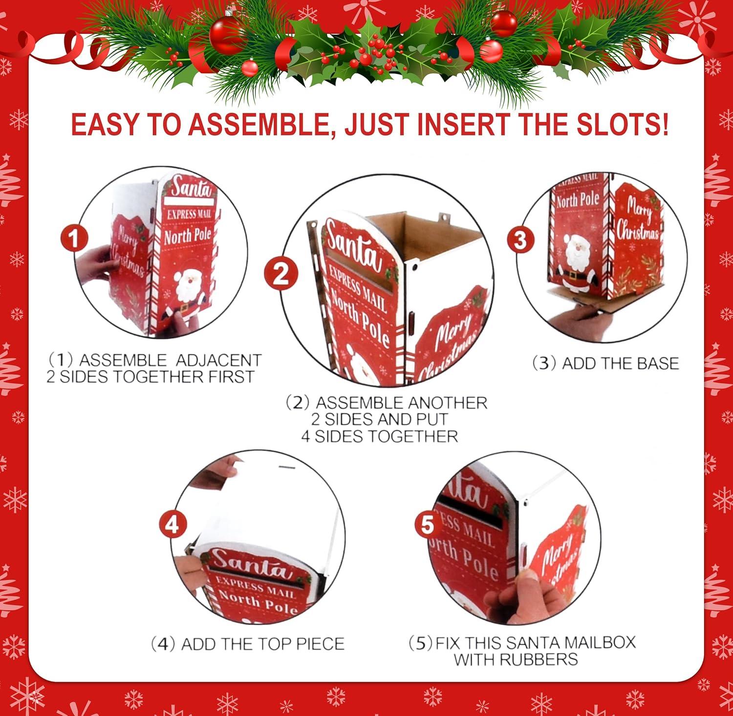 Gift Boutique Christmas Mailbox Letters to Santa Mail Box Xmas Decorations Gift Wish List to North Pole Wooden Delivery Postbox for Indoor Outdoor Home Classroom Porch Decor Easy Assembly Required