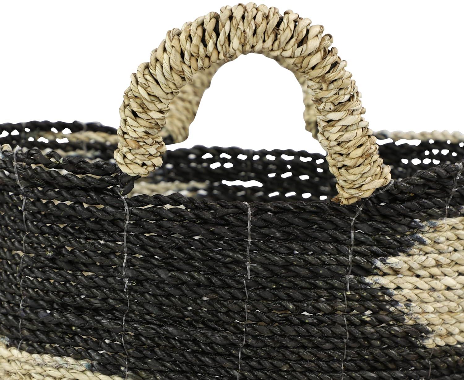 Deco 79 Seagrass Handmade Two Toned Storage Basket with Handles, Set of 3 18", 17", 16"H, Black